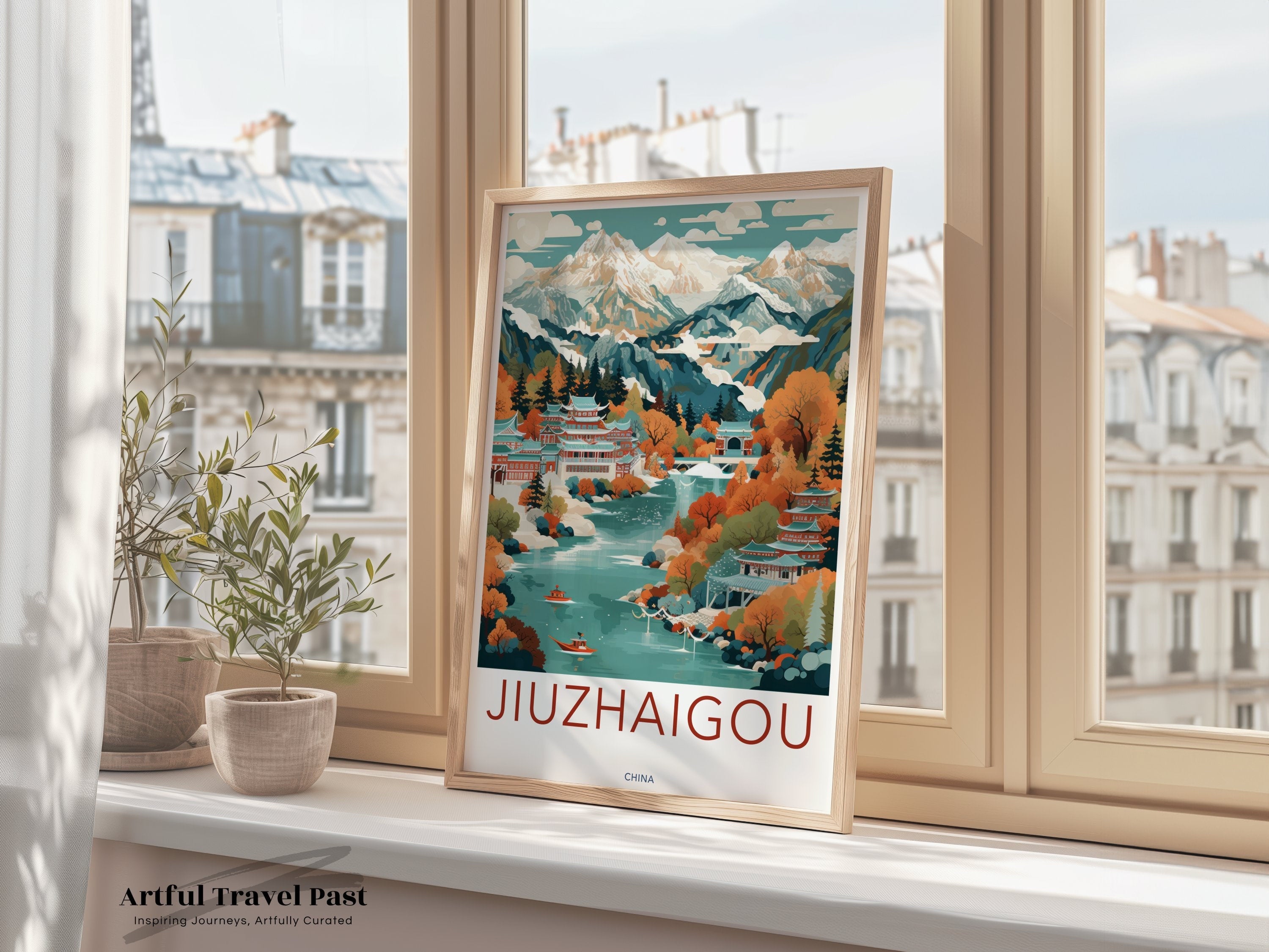 Jiuzhaigou Wall Art, Scenic Landscape Poster, Asian Mountain River View, Nature Print, Cultural Landmark Decor, Home Office Art