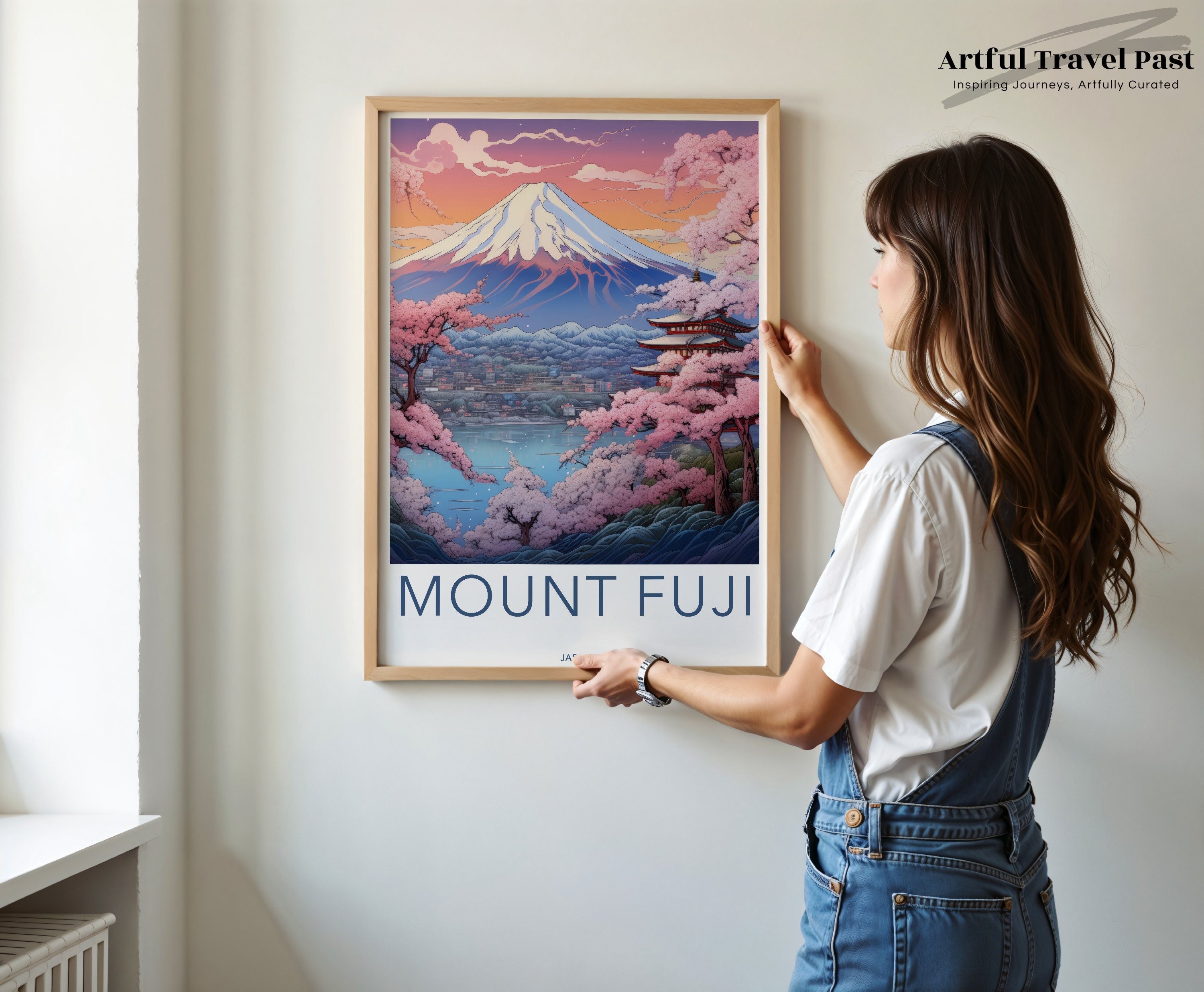 Mount Fuji Wall Art, Japan Landscape Poster, Cherry Blossom Mountain View, Japanese Travel Decor, Art Print, Minimalist Home Decor