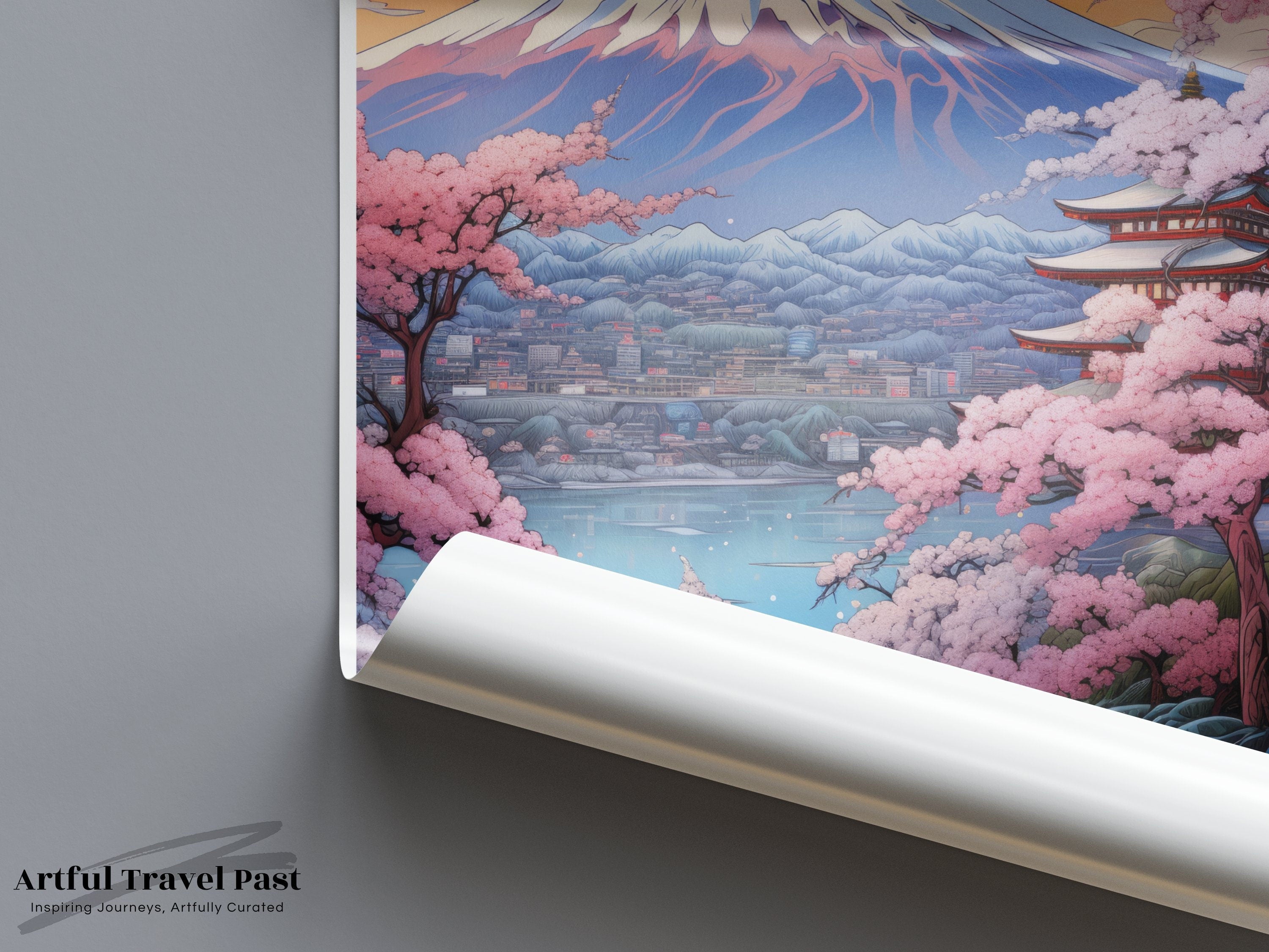 Mount Fuji Wall Art, Japan Landscape Poster, Cherry Blossom Mountain View, Japanese Travel Decor, Art Print, Minimalist Home Decor