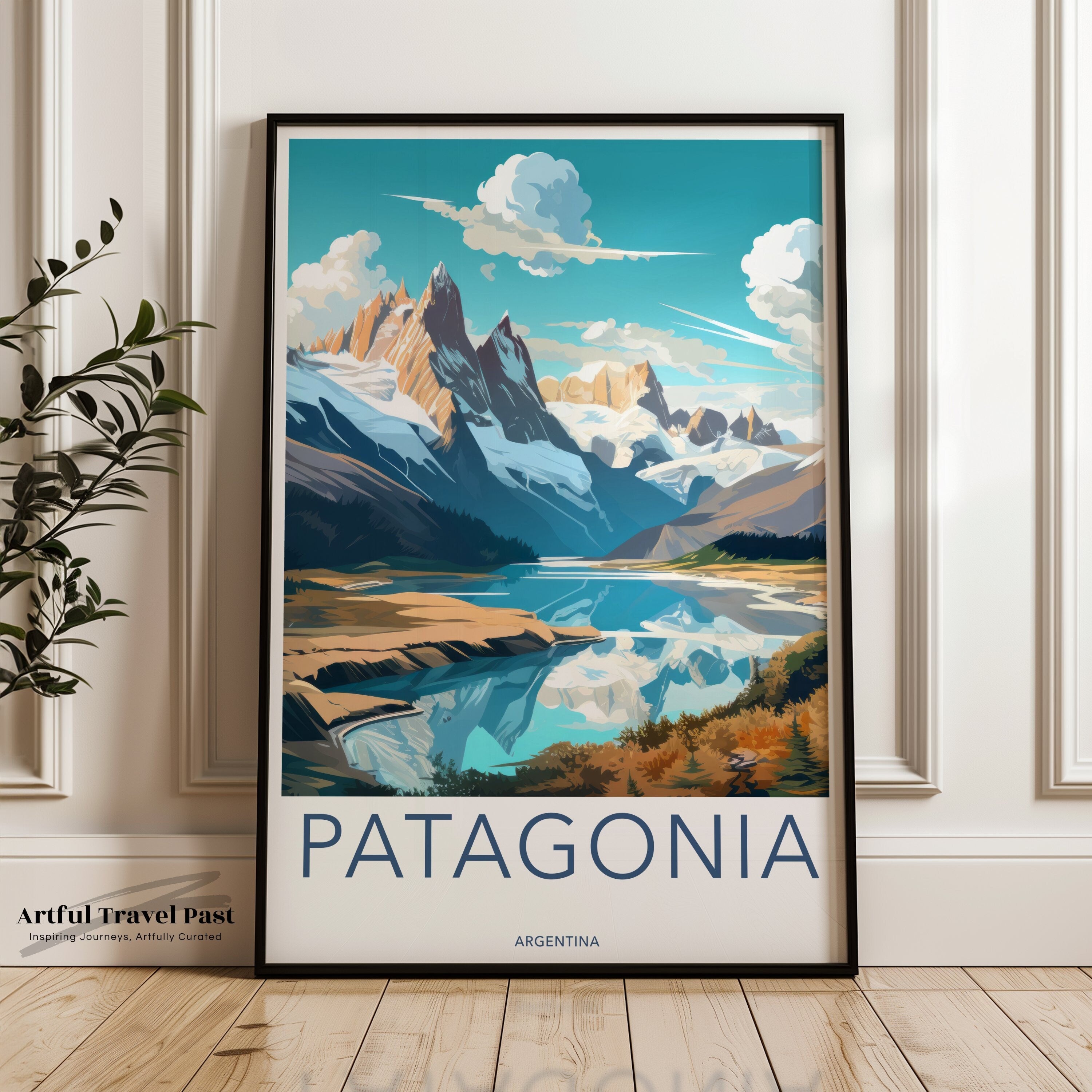 Patagonia Wall Art, Argentina Landscape Poster, Mountain Illustration, South American Nature Decor, Travel Artwork, Scenic Print