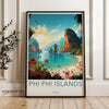 Phi Phi Islands Wall Art, Thailand Beach Decor, Exotic Coastal Scenery, Vibrant Travel Poster, Southeast Asian Destination Art