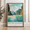 Phi Phi Islands wall art, Thailand coastal decor, Scenic tropical paradise print, Travel poster, Vintage style beach art, Home decor