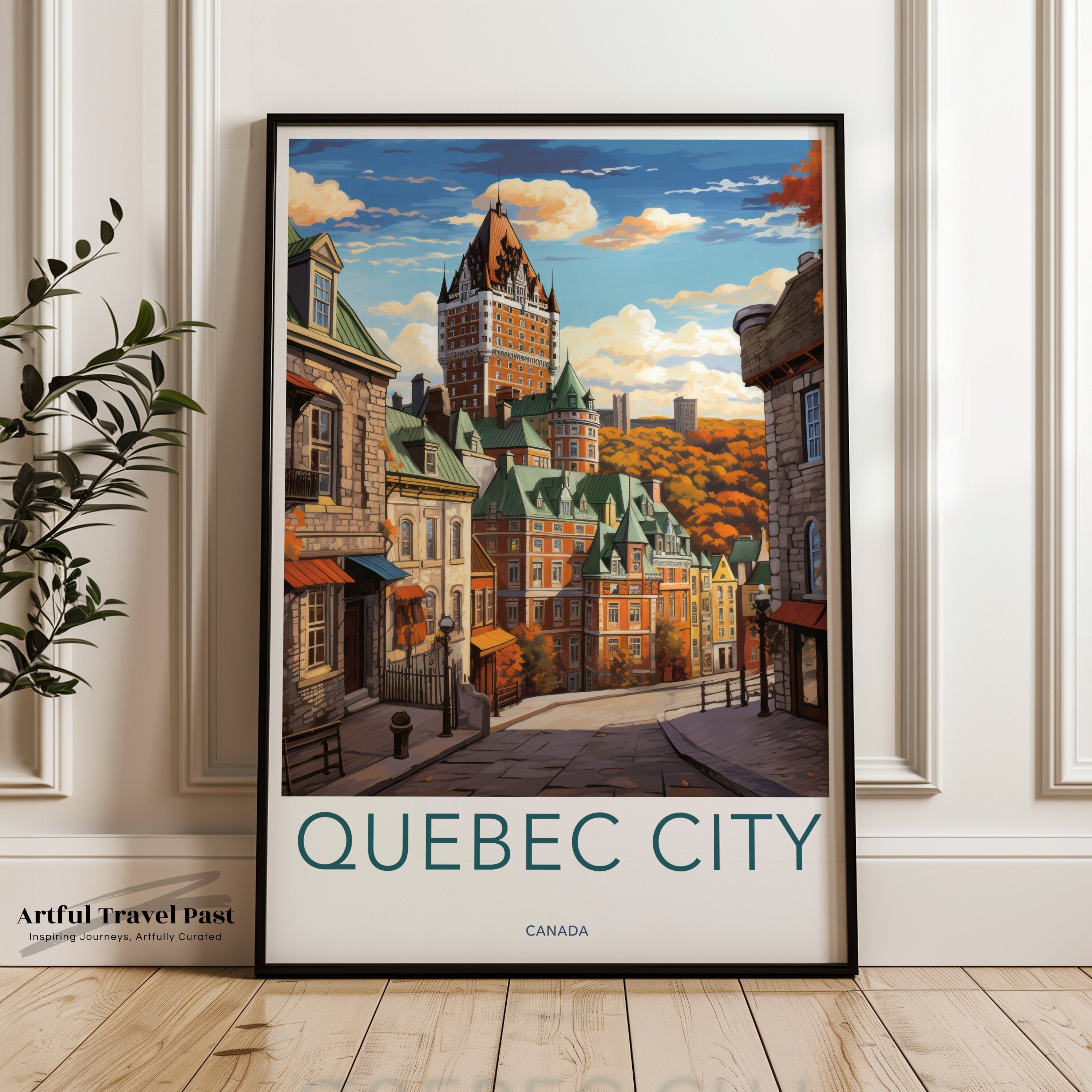 Quebec City Wall Art, Historic Cityscape Poster, Quebec Vintage Print, Architectural Landmark Art, Canada Travel Art, Home Decor