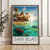 Tropical Paradise San Blas Wall Art, Coastal Scenic Beach View, Panamanian Island Decor, Sunset Reflections, Boat Seaside Poster