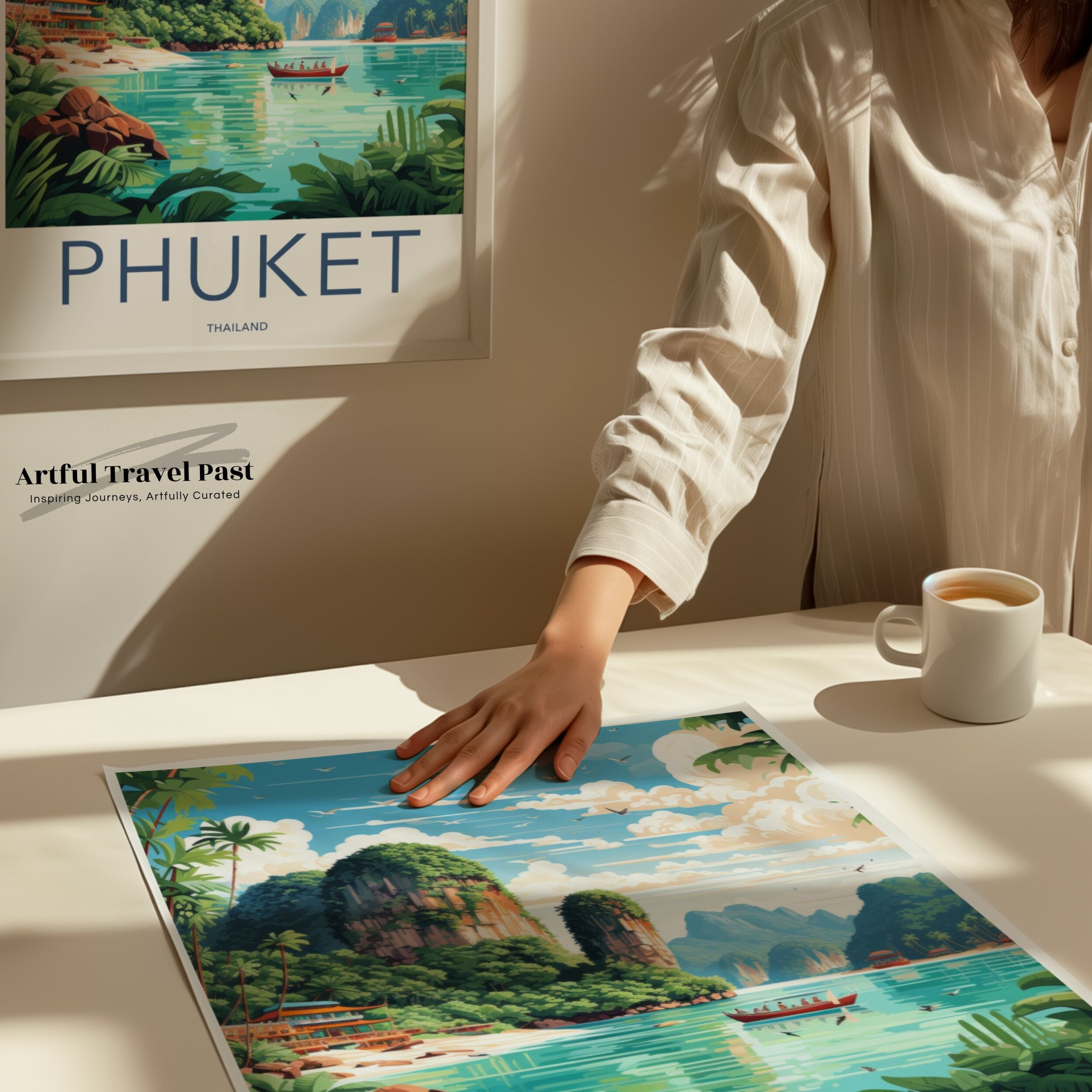 Phuket Thailand Travel Poster, Tropical Paradise Wall Art, Scenic Thai Landscape Print, Southeast Asia Beach Decor