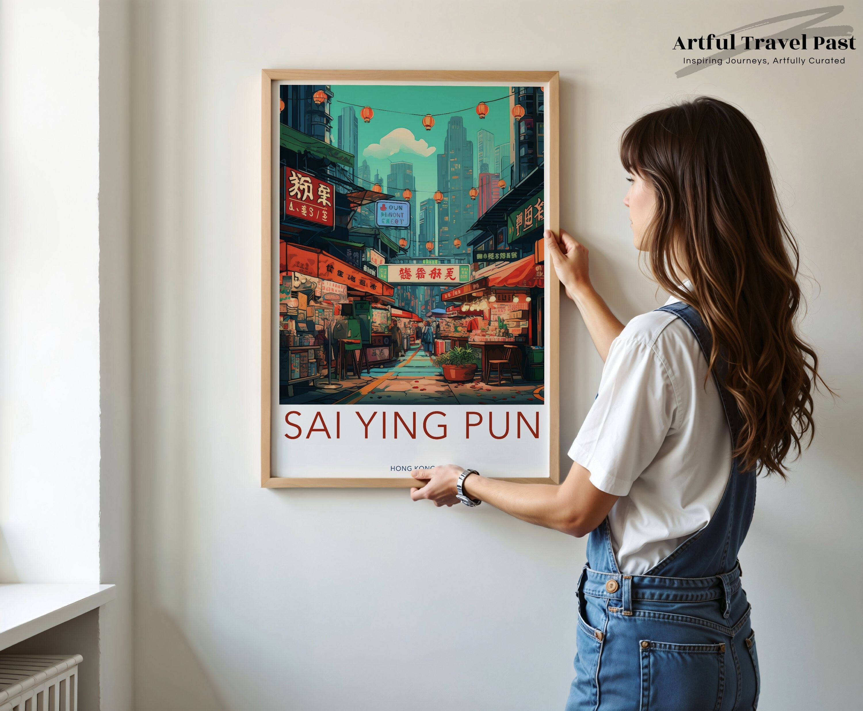 Sai Ying Pun Wall Art, Hong Kong Cityscape Print, Urban Street Scene Decor, Modern Illustration, Travel Poster, Vibrant City Vibes