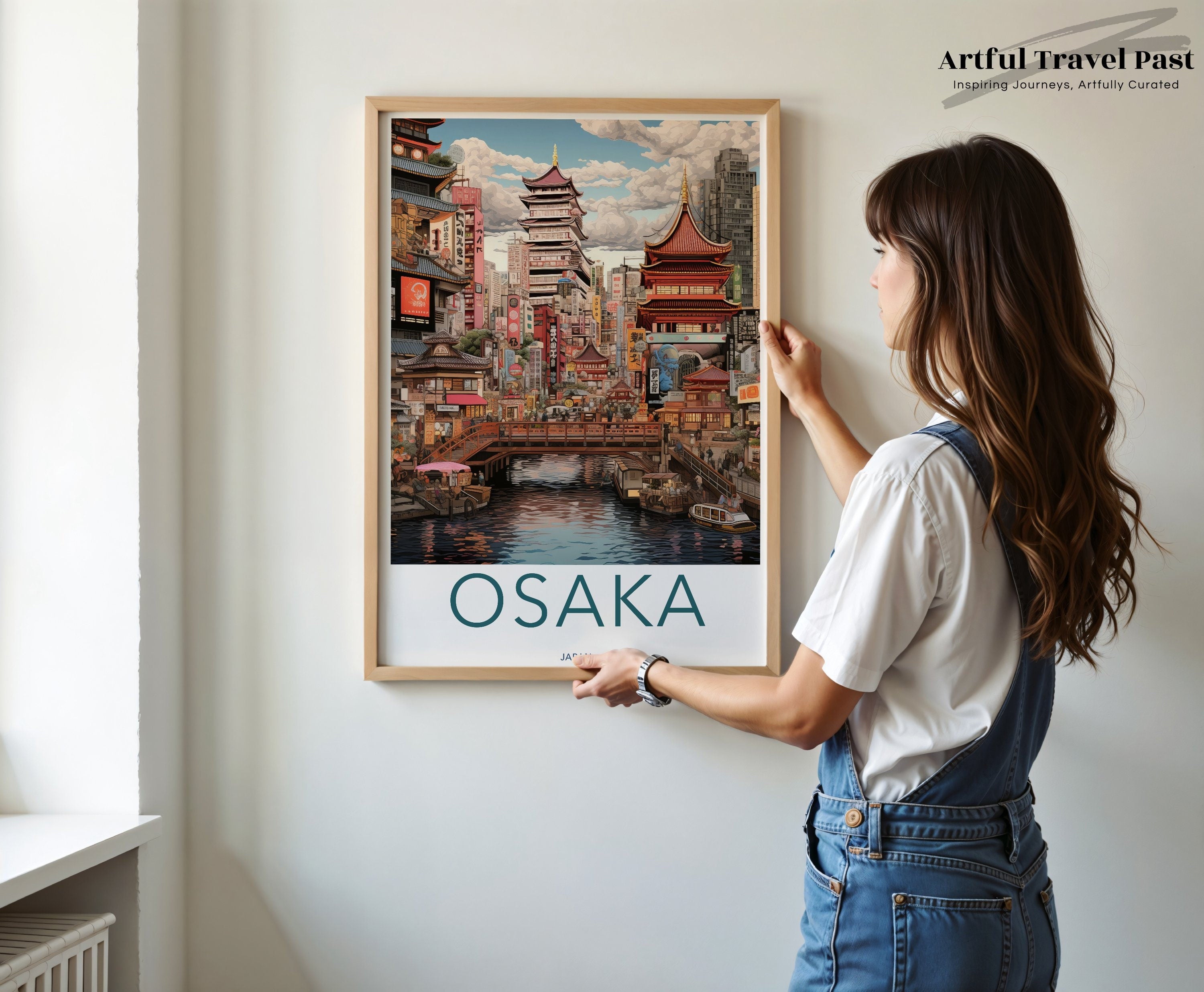 Osaka Japan Wall Art, Japanese Cityscape Poster, Historic Osaka Architecture Print, Retro Travel Artwork, Urban Japan Decor