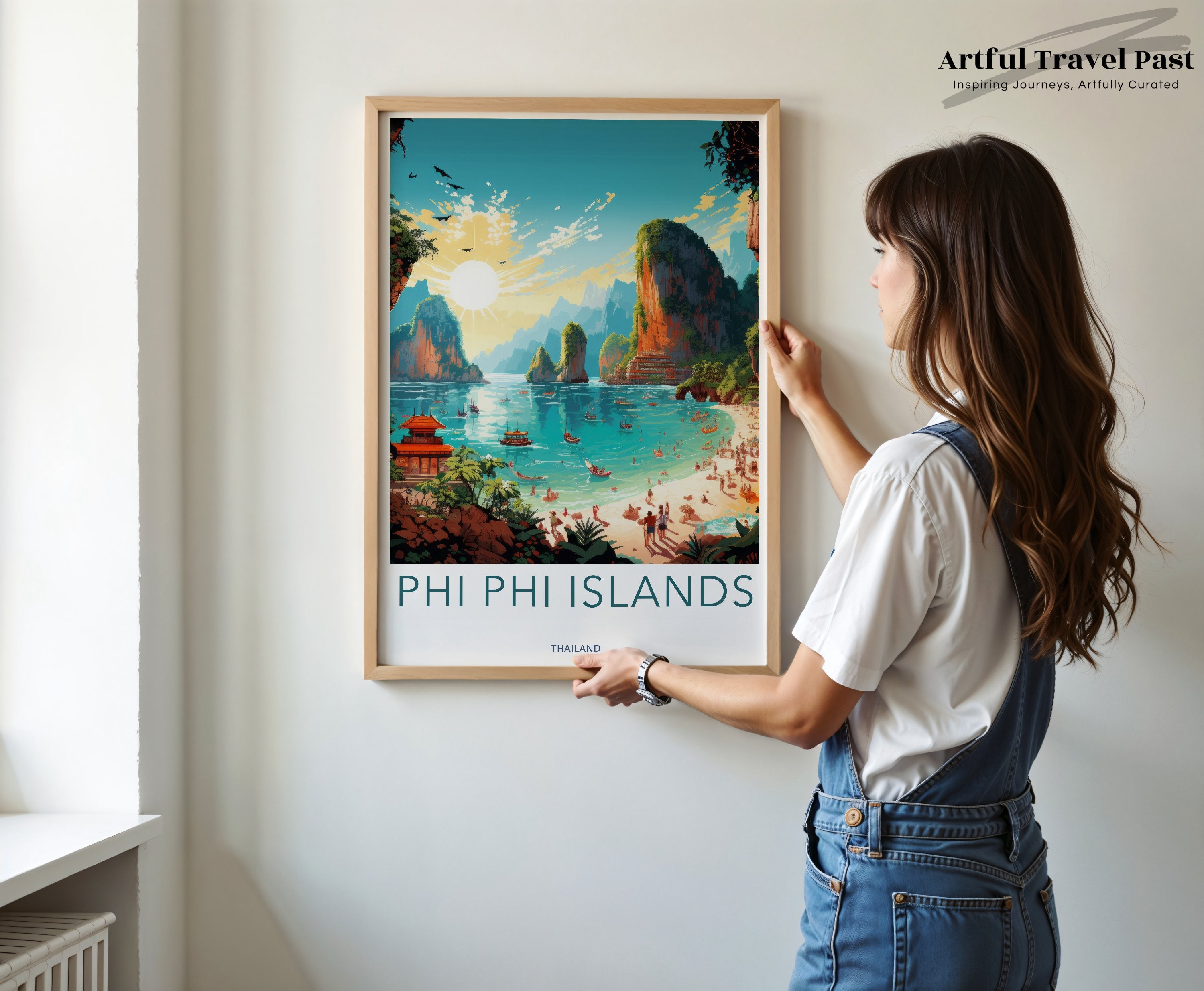 Phi Phi Islands Wall Art, Thailand Beach Decor, Exotic Coastal Scenery, Vibrant Travel Poster, Southeast Asian Destination Art