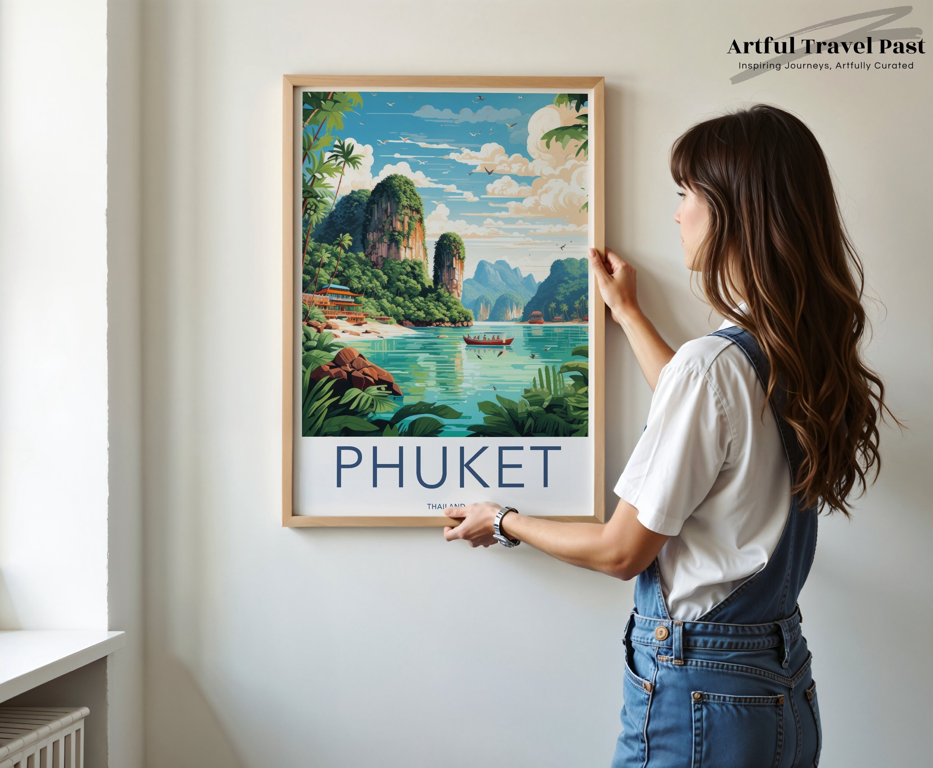 Phuket Thailand Travel Poster, Tropical Paradise Wall Art, Scenic Thai Landscape Print, Southeast Asia Beach Decor