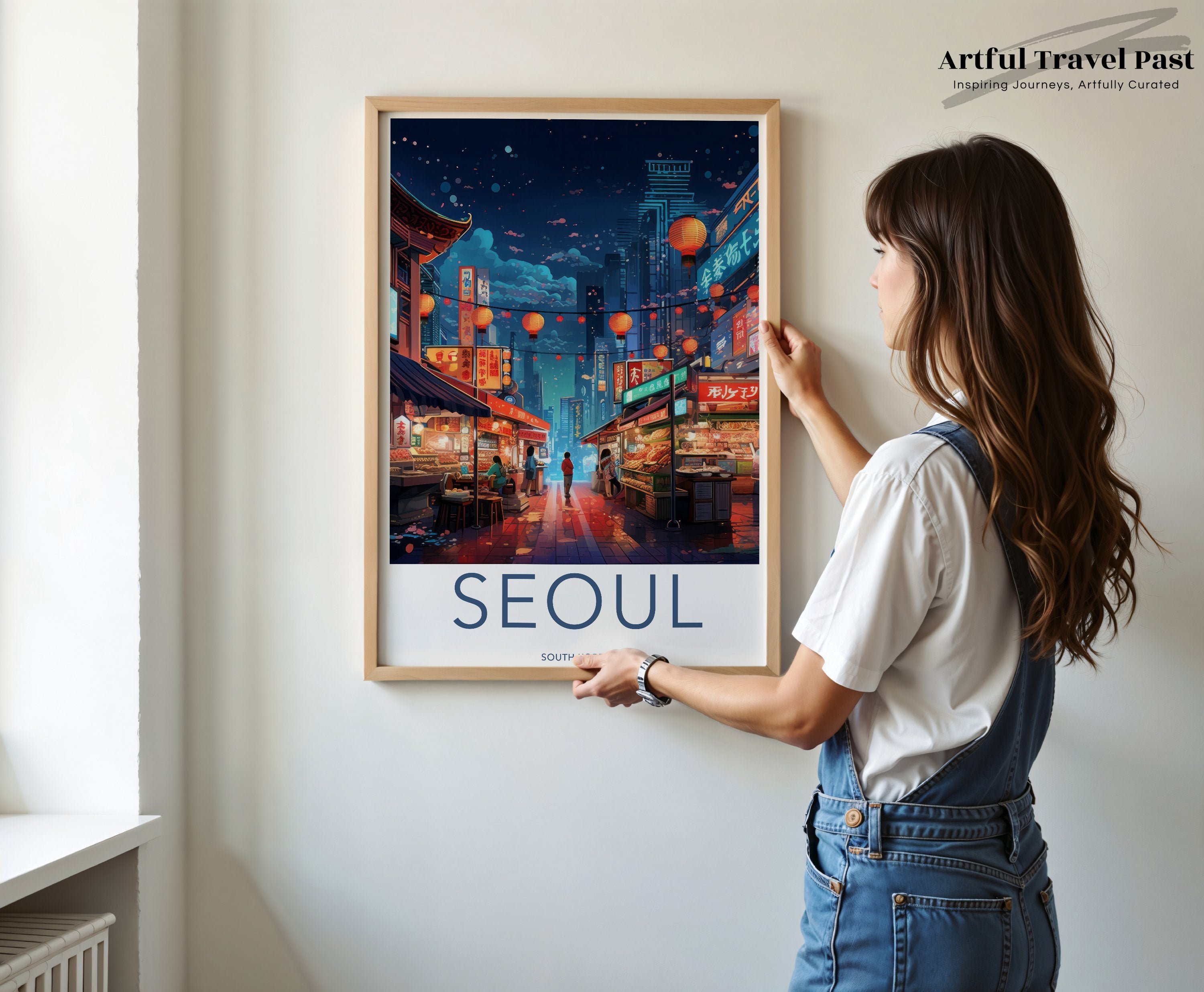 Seoul Cityscape Wall Art, South Korea Night Market Poster, Vibrant Asian Street Scene, Modern Urban Artwork, Asian Culture Decor