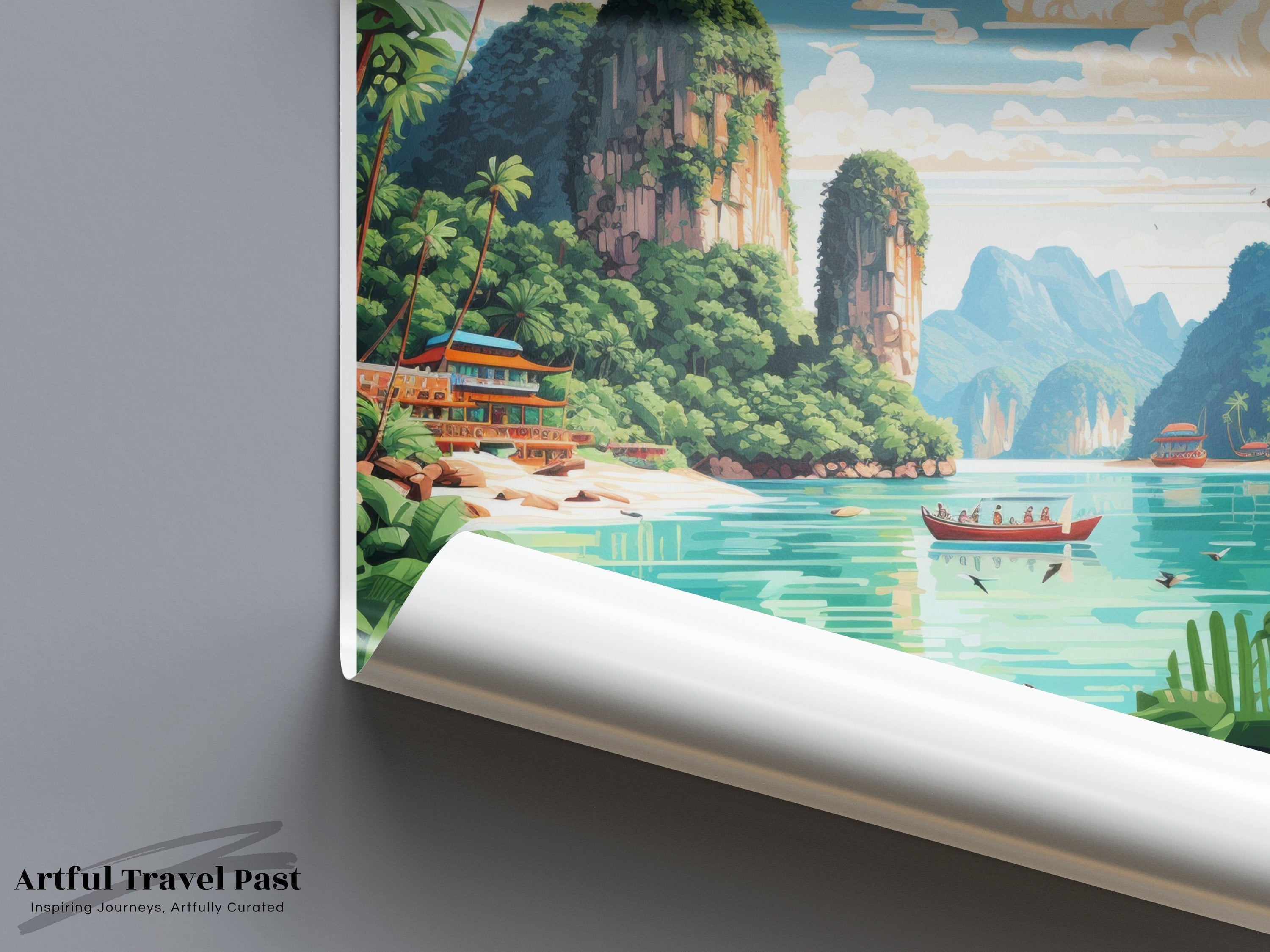 Phuket Thailand Travel Poster, Tropical Paradise Wall Art, Scenic Thai Landscape Print, Southeast Asia Beach Decor