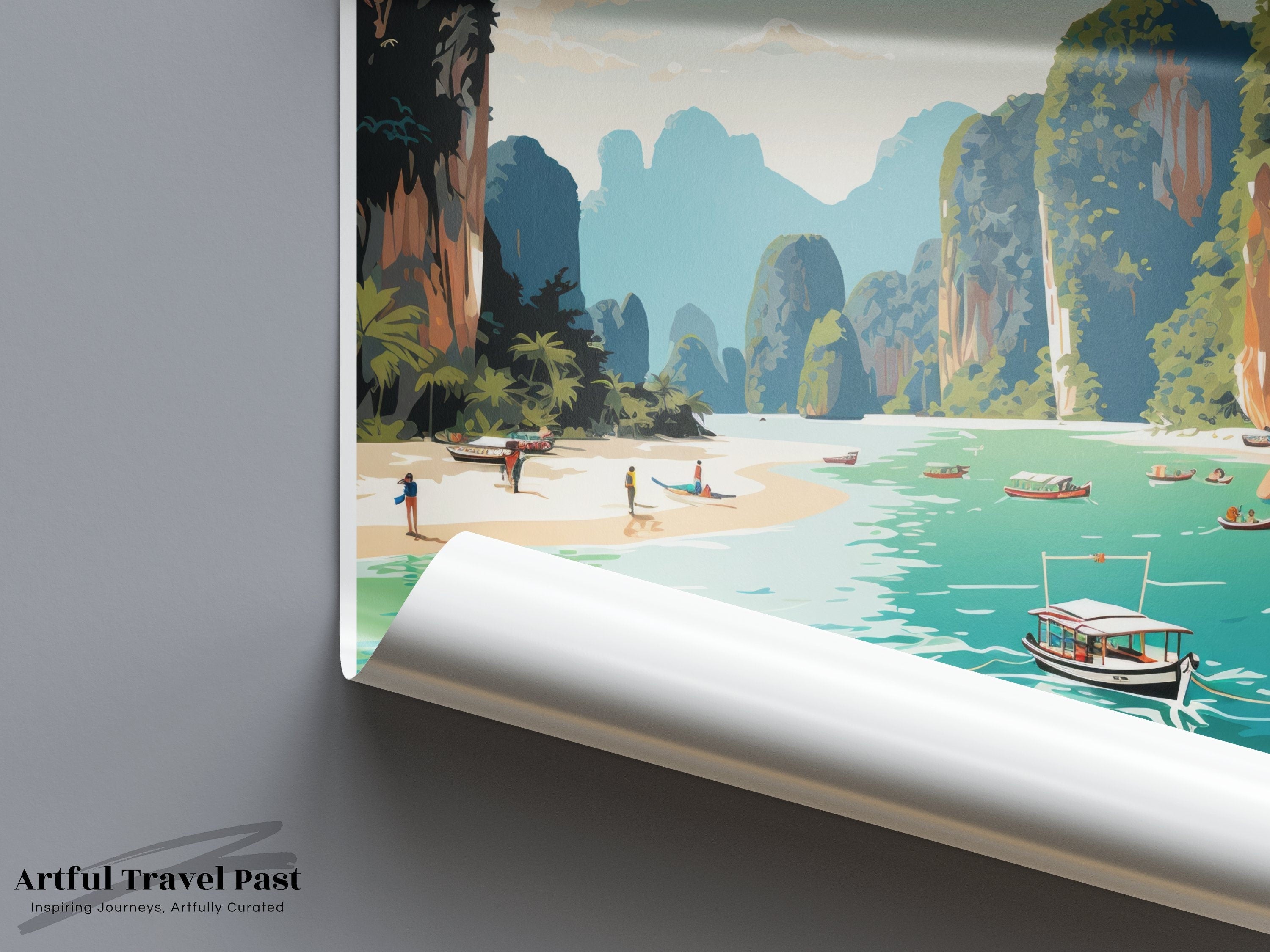 Phi Phi Islands wall art, Thailand coastal decor, Scenic tropical paradise print, Travel poster, Vintage style beach art, Home decor