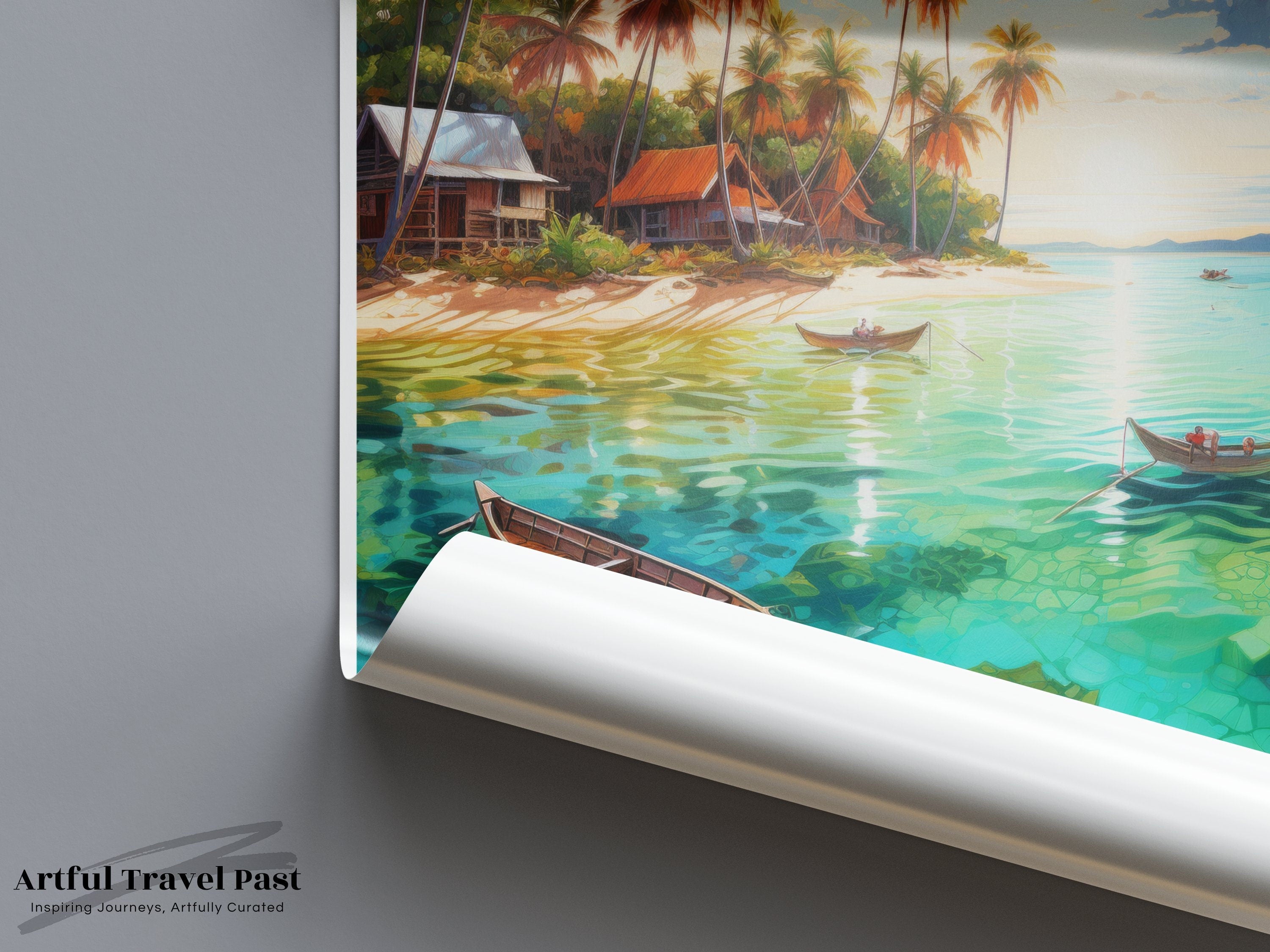 Tropical Paradise San Blas Wall Art, Coastal Scenic Beach View, Panamanian Island Decor, Sunset Reflections, Boat Seaside Poster