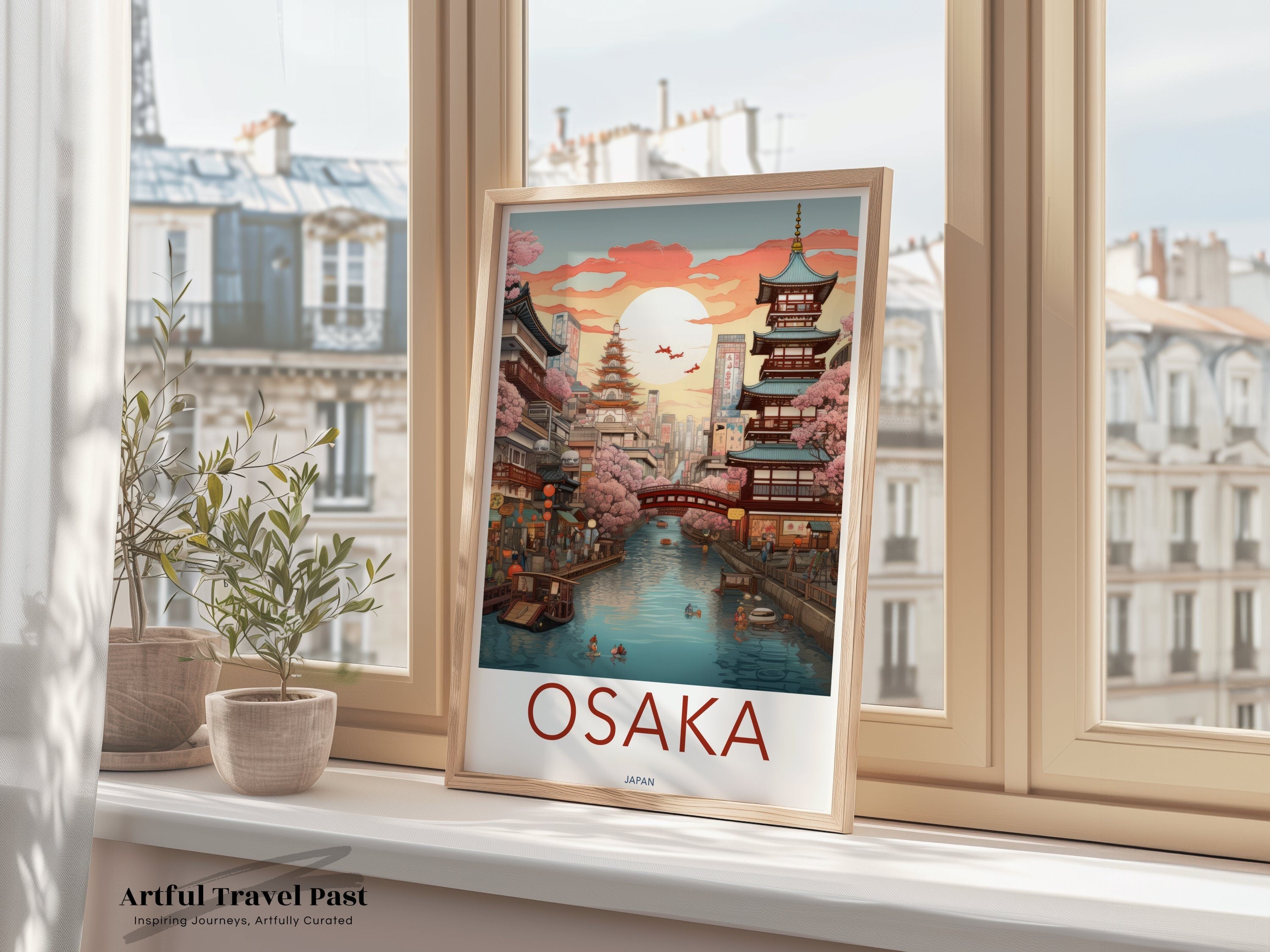 Osaka Cityscape Wall Art, Colorful Japanese Skyline Print, Traditional Architecture and Modern City Blend Poster, Cultural Landmarks Decor