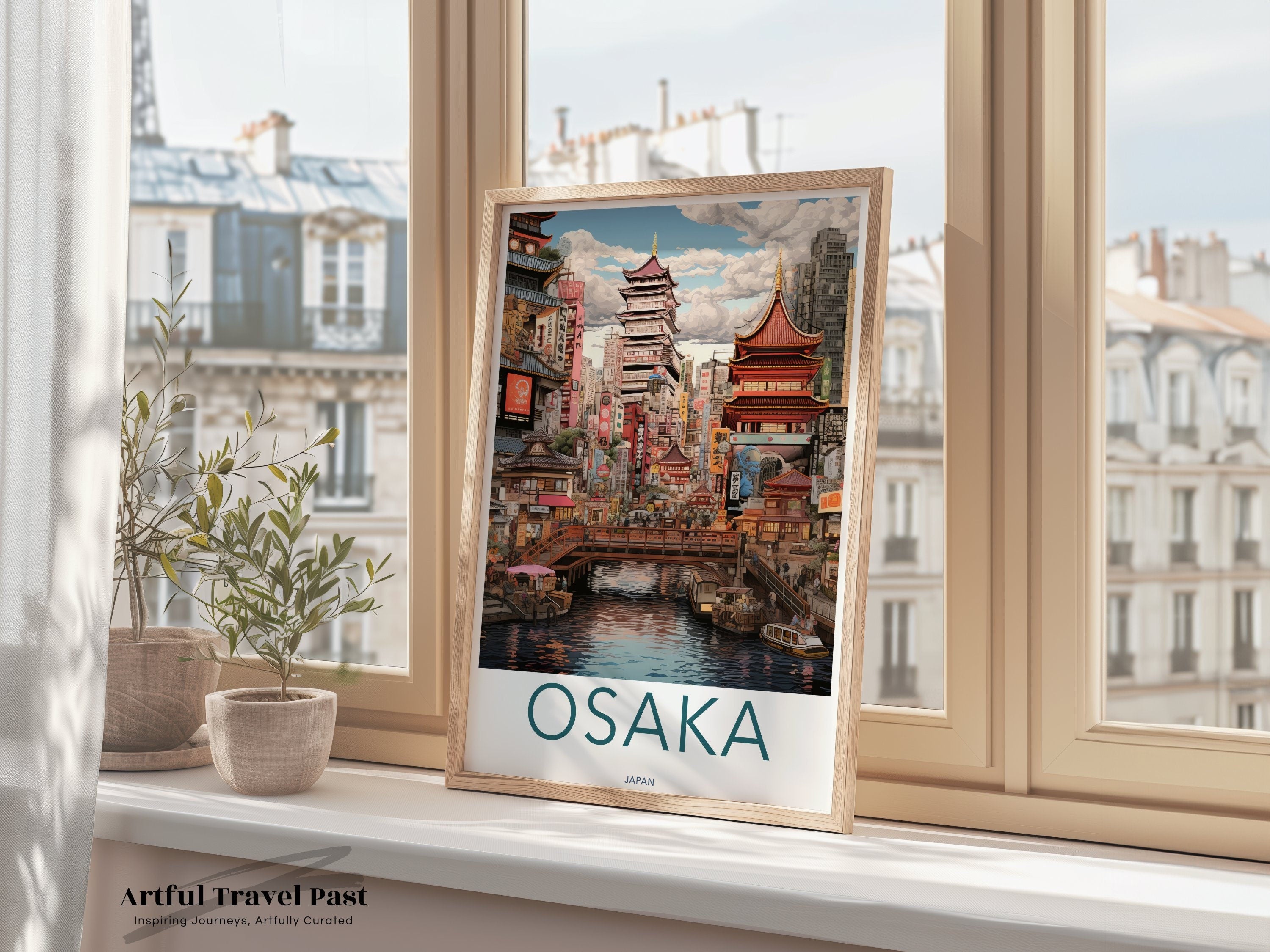 Osaka Japan Wall Art, Japanese Cityscape Poster, Historic Osaka Architecture Print, Retro Travel Artwork, Urban Japan Decor