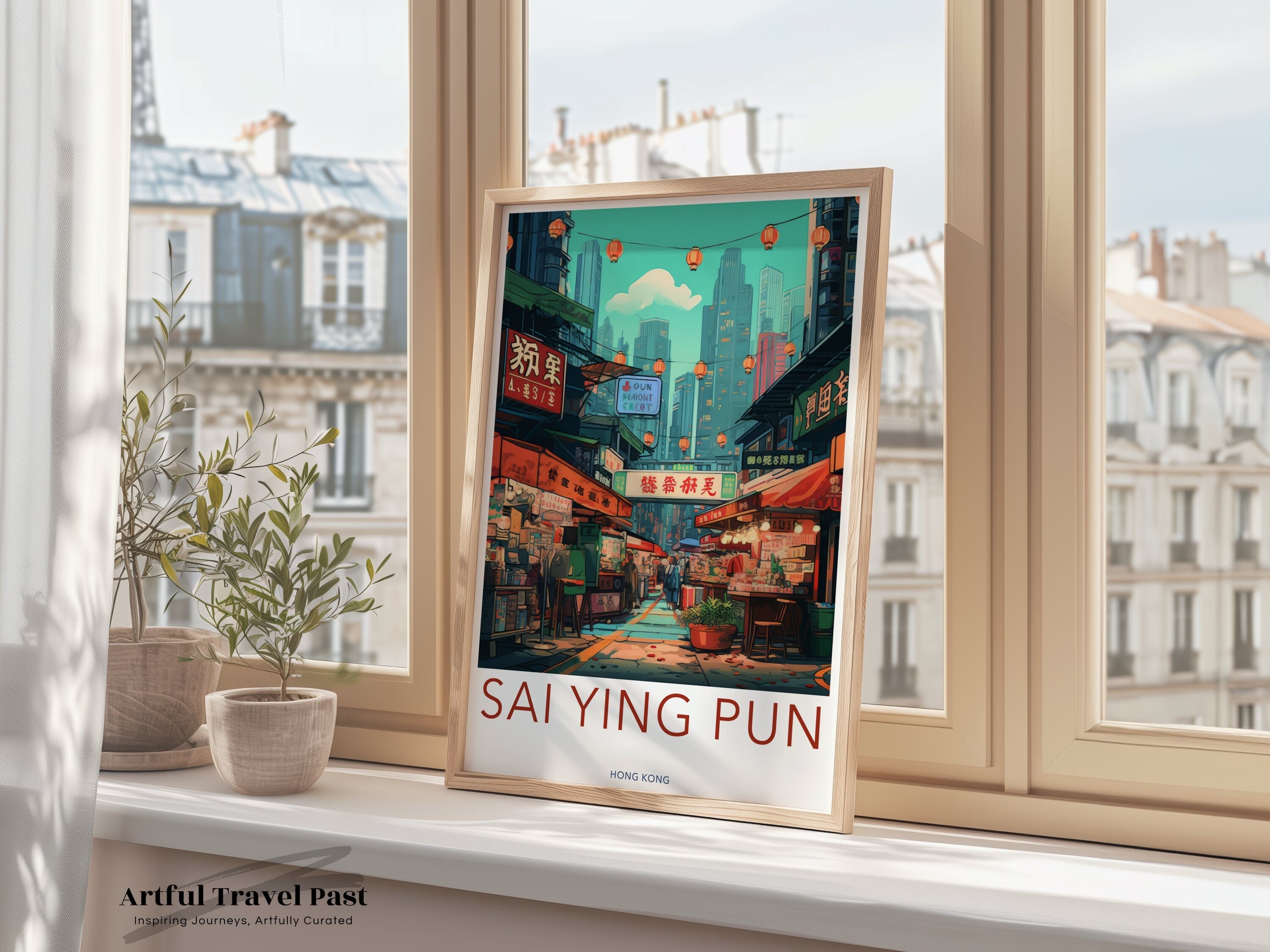 Sai Ying Pun Wall Art, Hong Kong Cityscape Print, Urban Street Scene Decor, Modern Illustration, Travel Poster, Vibrant City Vibes