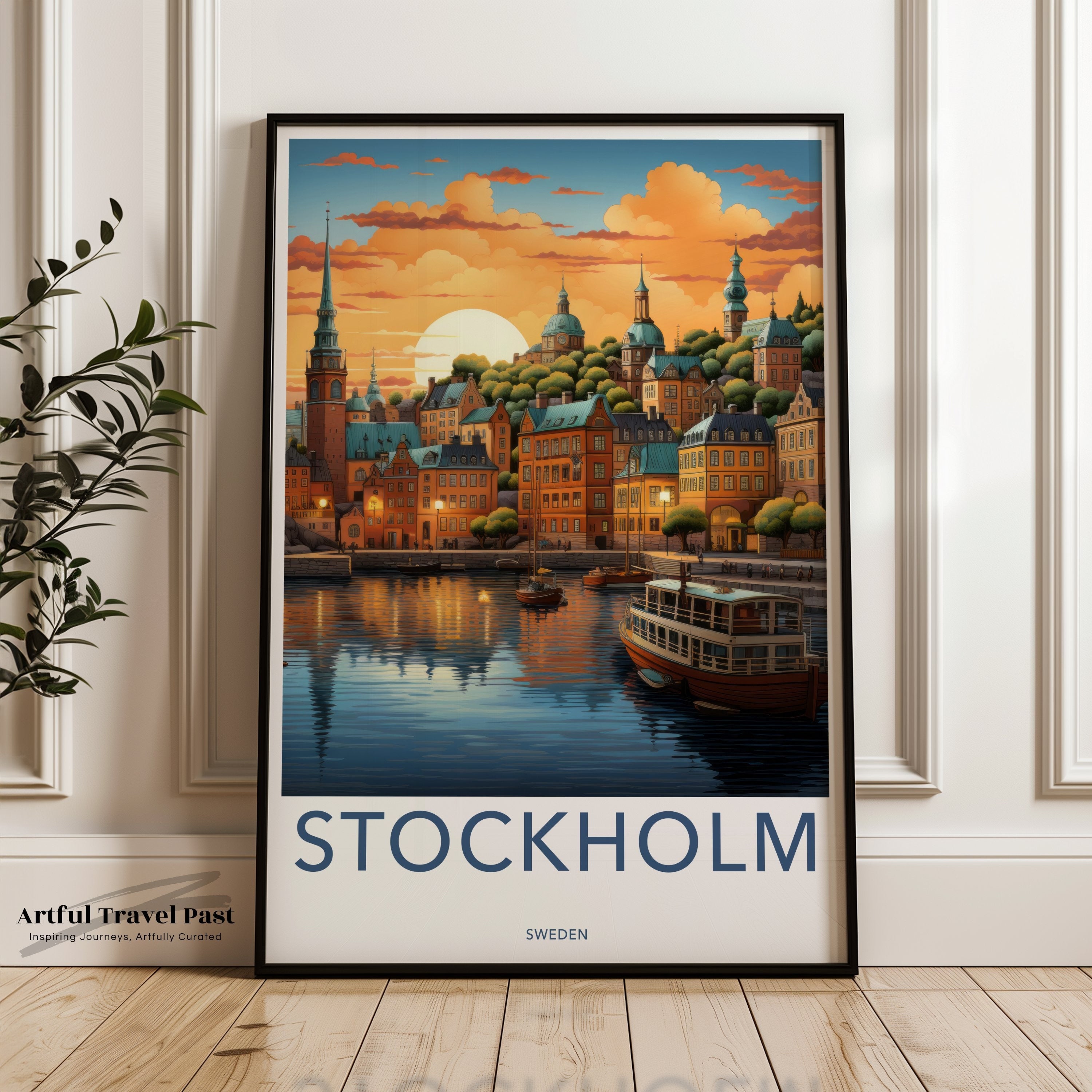 Stunning Stockholm Sunset Wall Art, Scandinavian Cityscape Print, Swedish Harbor View, Historic Architecture, Vibrant Artwork