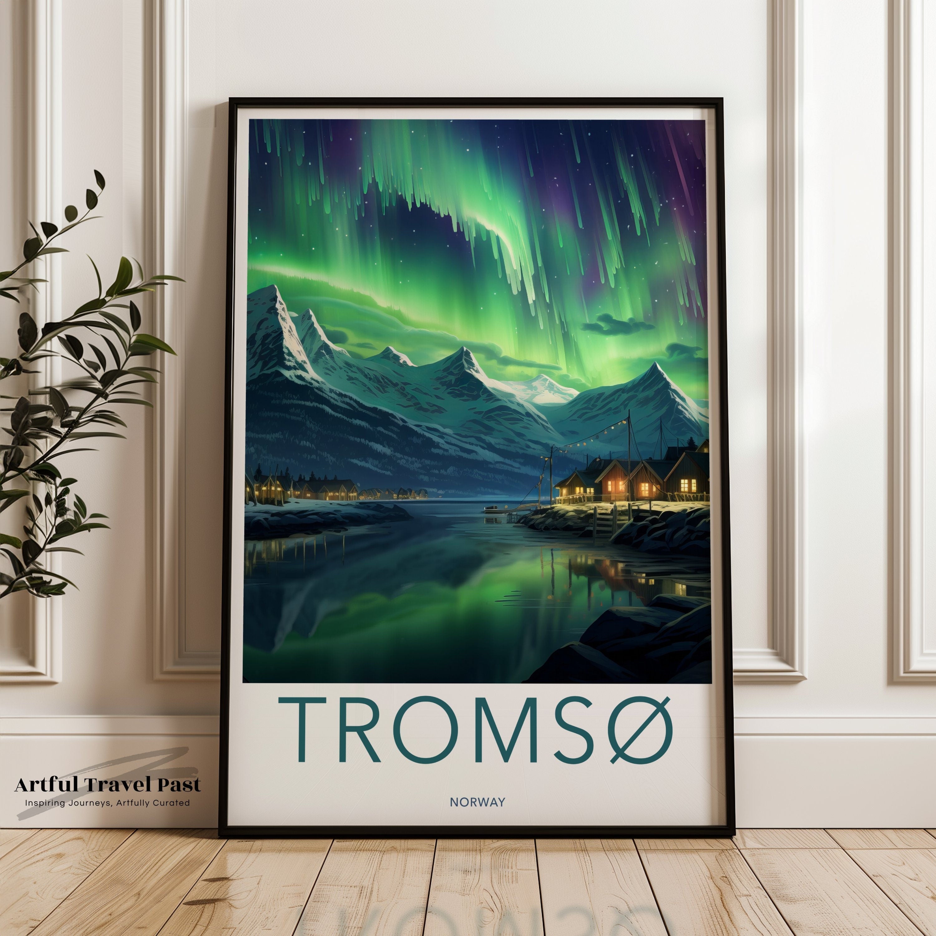 Tromsø Northern Lights Wall Art, Norway Landscape Poster, Scandinavian Winter Scene, Nordic Home Decor, Aurora Borealis Print