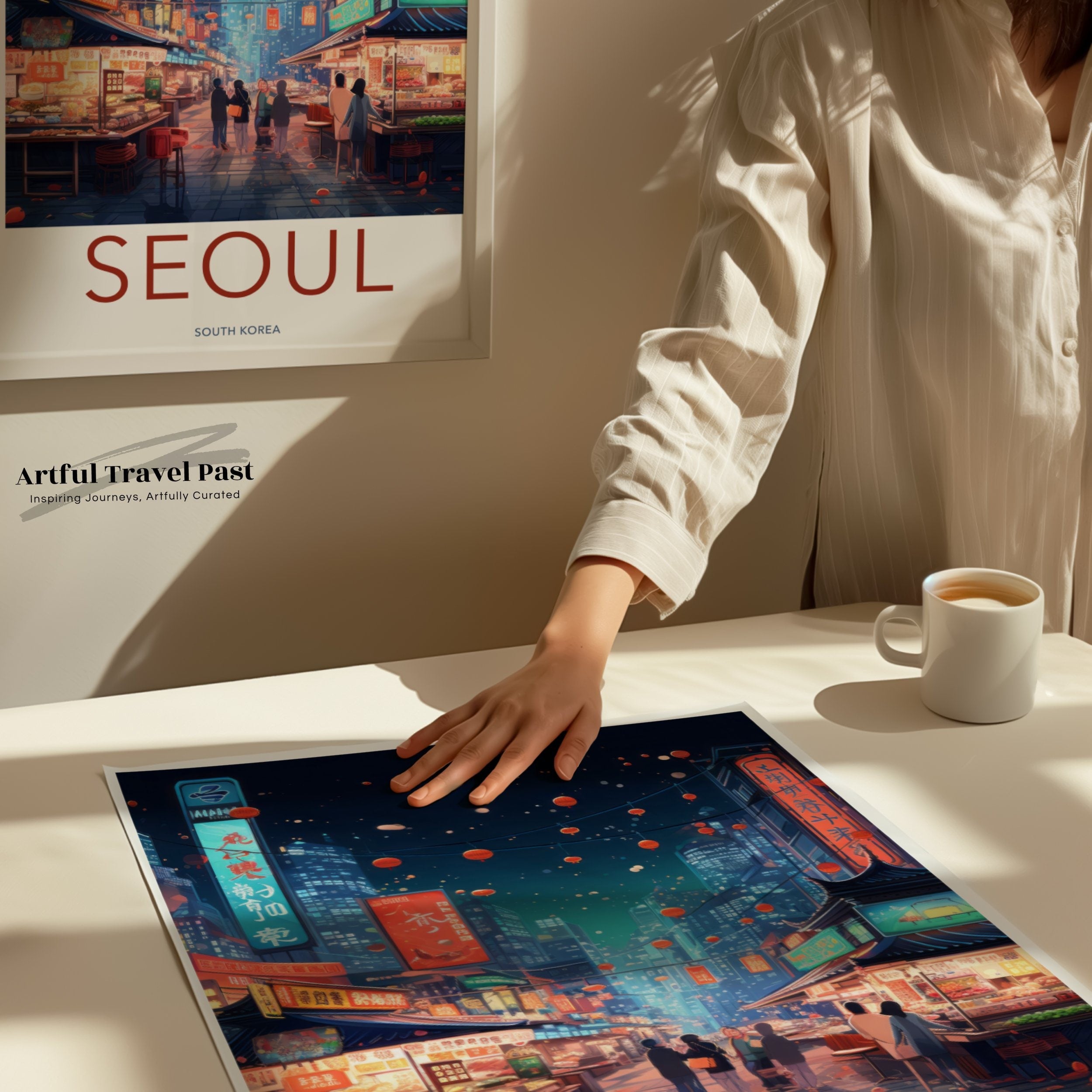 Seoul Night Market Print, South Korea Cityscape Art, Urban Street Scene Wall Art, Modern City Lights Decor, Asian Cultural Poster