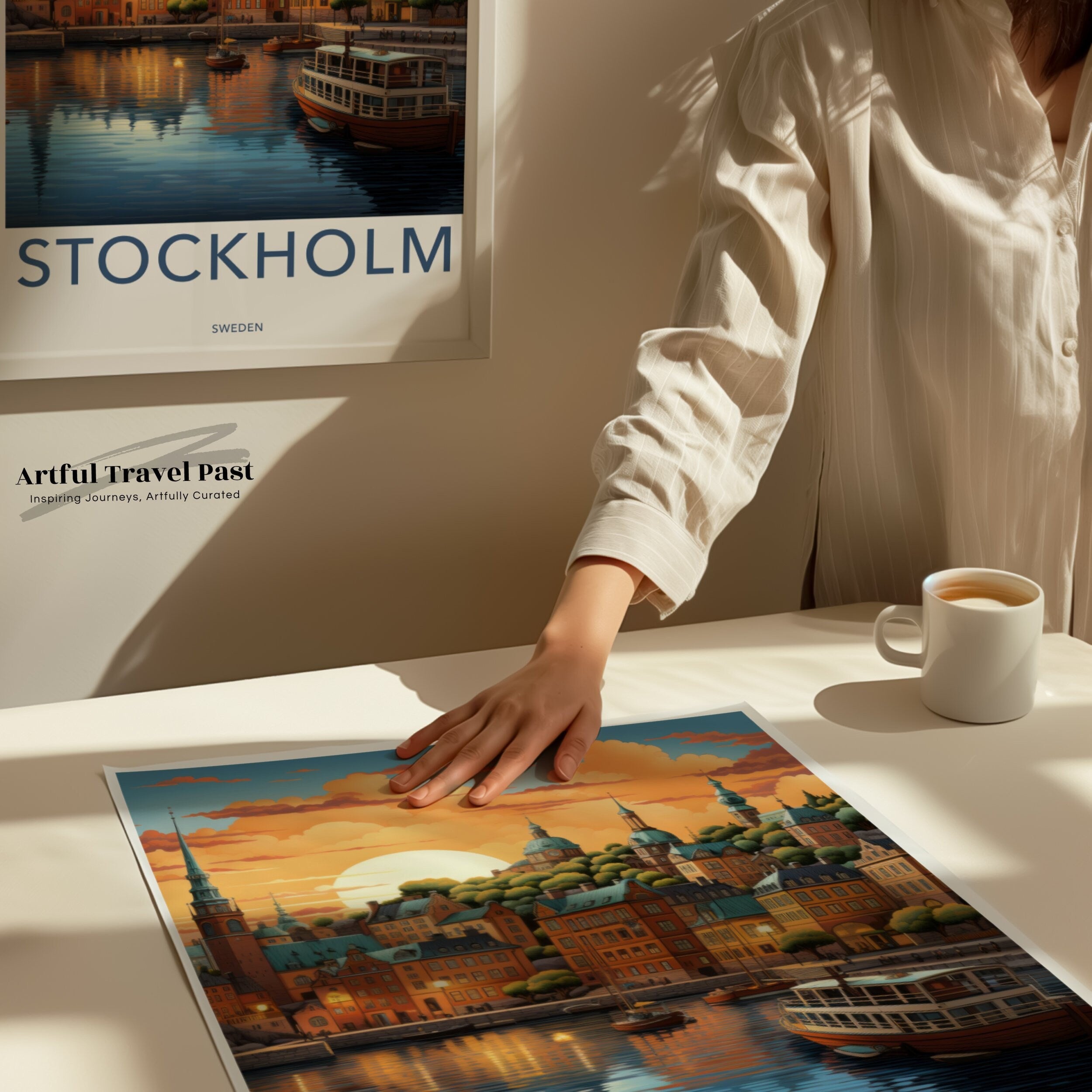 Stunning Stockholm Sunset Wall Art, Scandinavian Cityscape Print, Swedish Harbor View, Historic Architecture, Vibrant Artwork