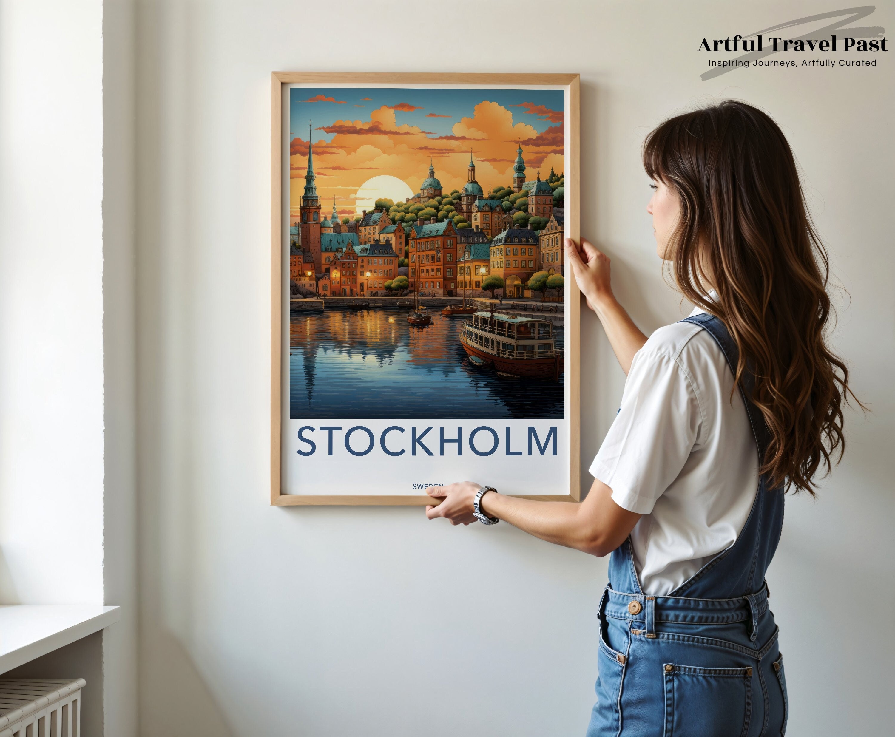 Stunning Stockholm Sunset Wall Art, Scandinavian Cityscape Print, Swedish Harbor View, Historic Architecture, Vibrant Artwork