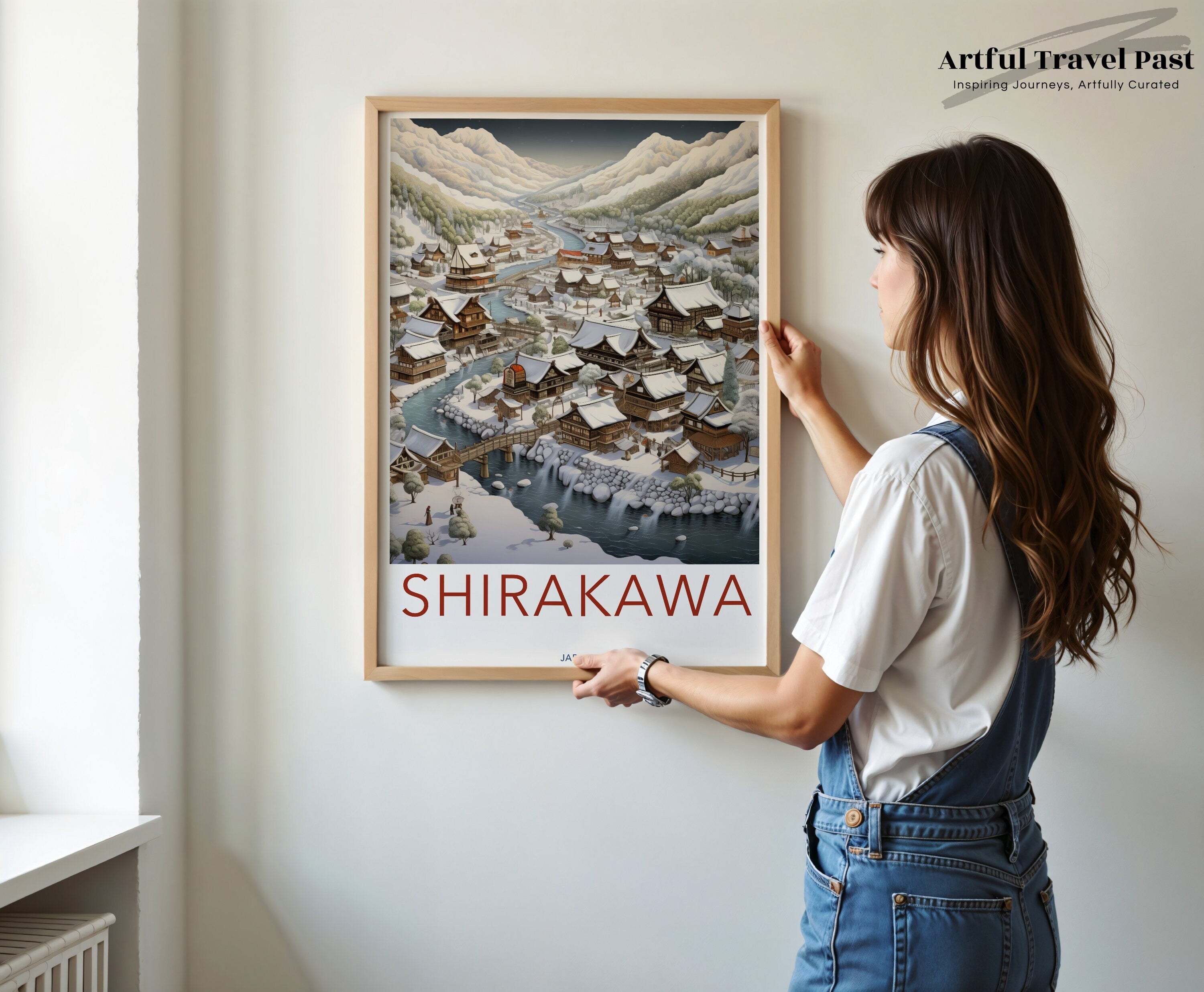 Shirakawa Village Wall Art, Traditional Japanese Architecture Poster, Scenic Winter Landscape Print, Cultural Heritage Artwork