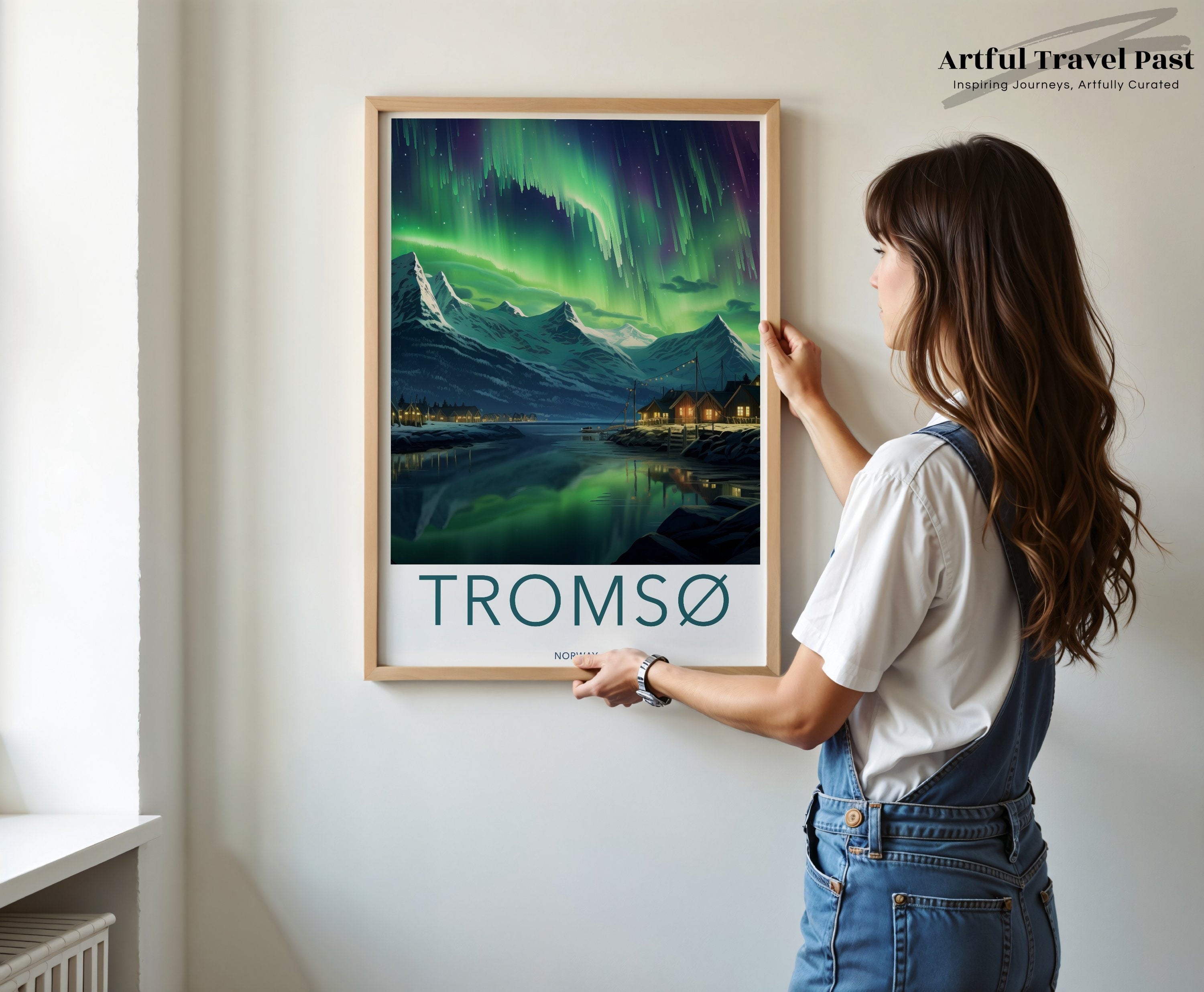 Tromsø Northern Lights Wall Art, Norway Landscape Poster, Scandinavian Winter Scene, Nordic Home Decor, Aurora Borealis Print