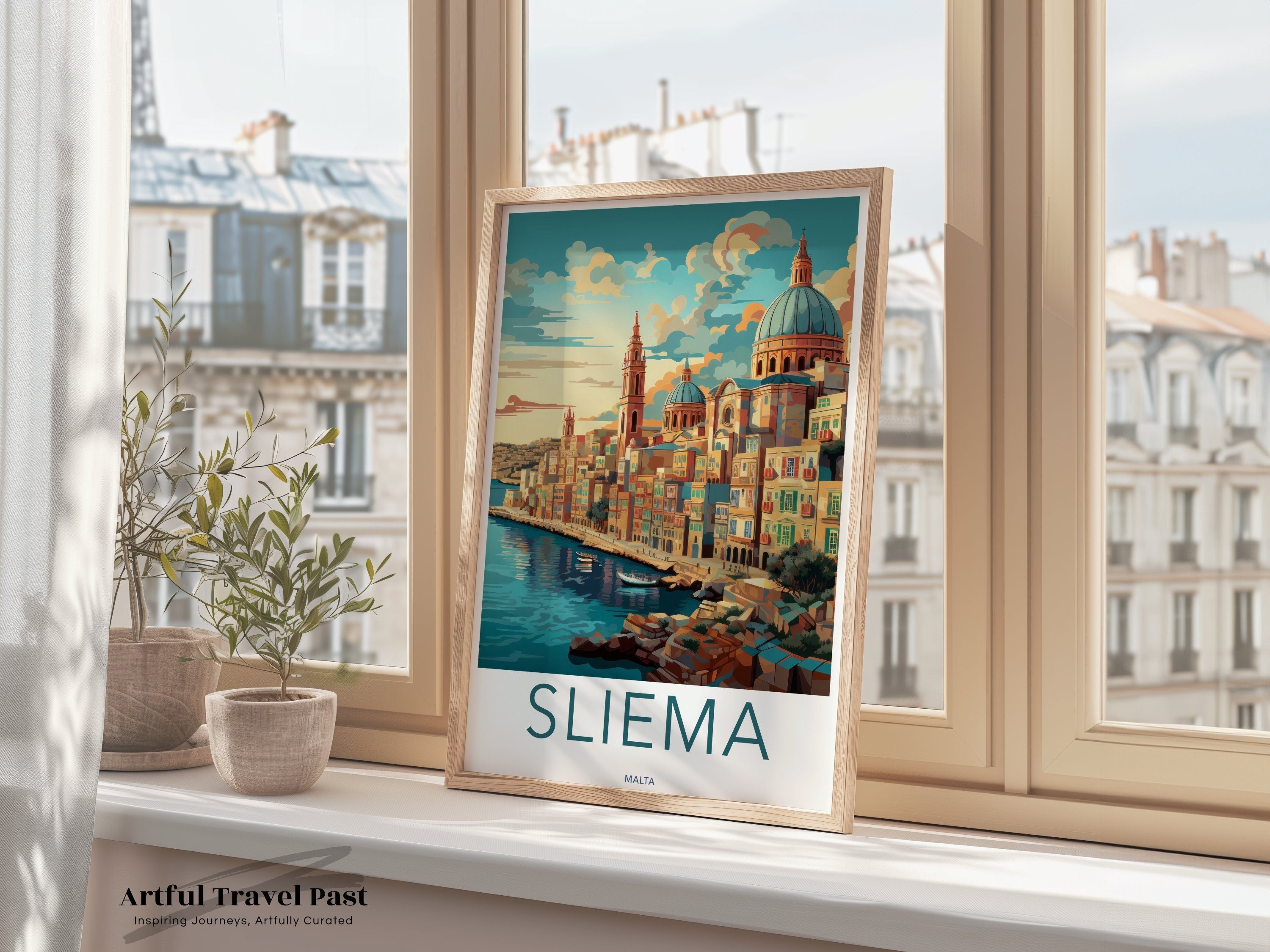 Sliema Malta Poster, Coastal Wall Art, Mediterranean Art Print, Historical Architecture, Scenic Landscape, Cultural Landmark Decor