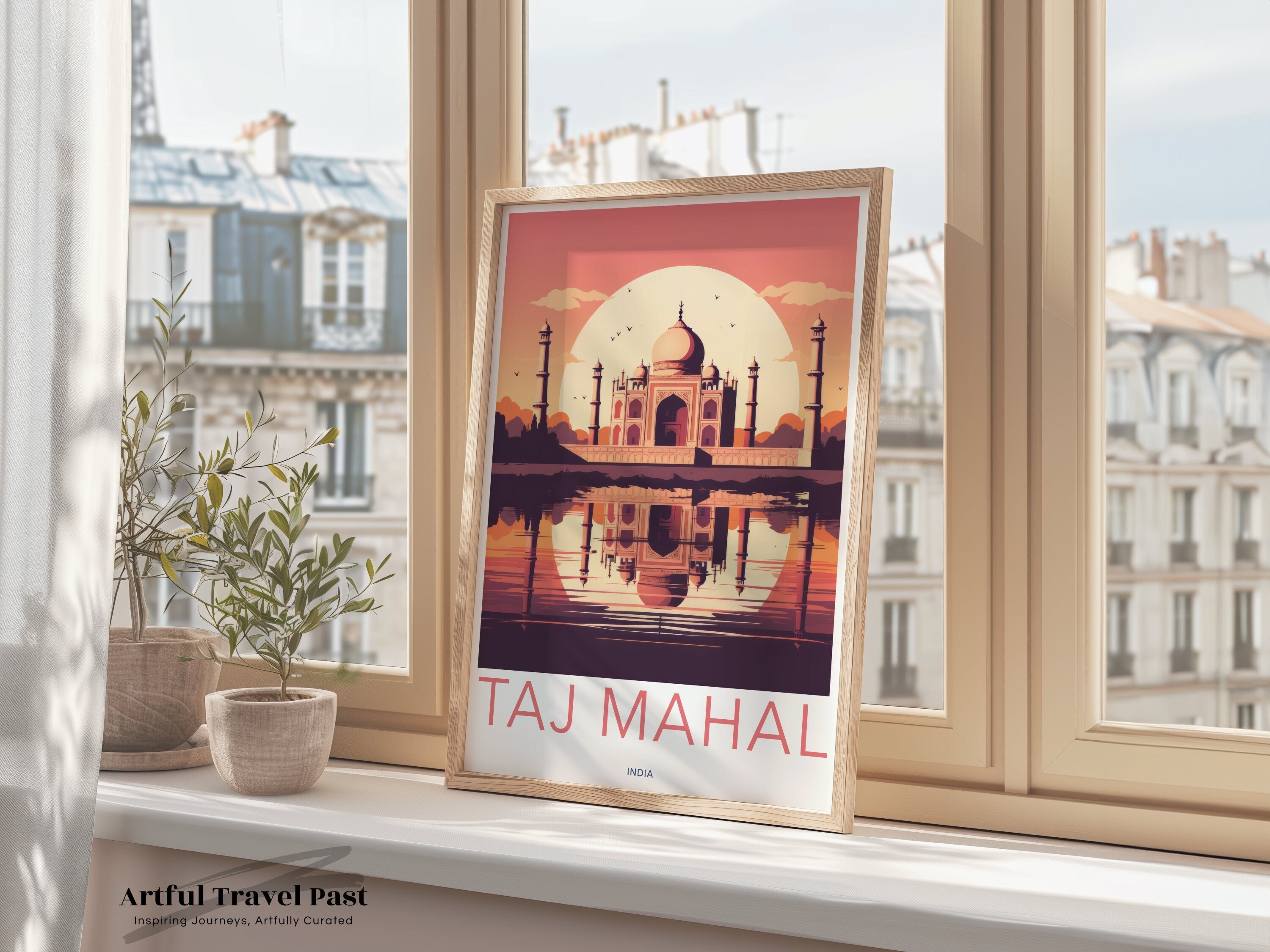 Taj Mahal Poster, India Wall Art, Historical Landmark Print, Architectural Wonders, Indian Culture Decor, Taj Mahal Illustration, Timeless