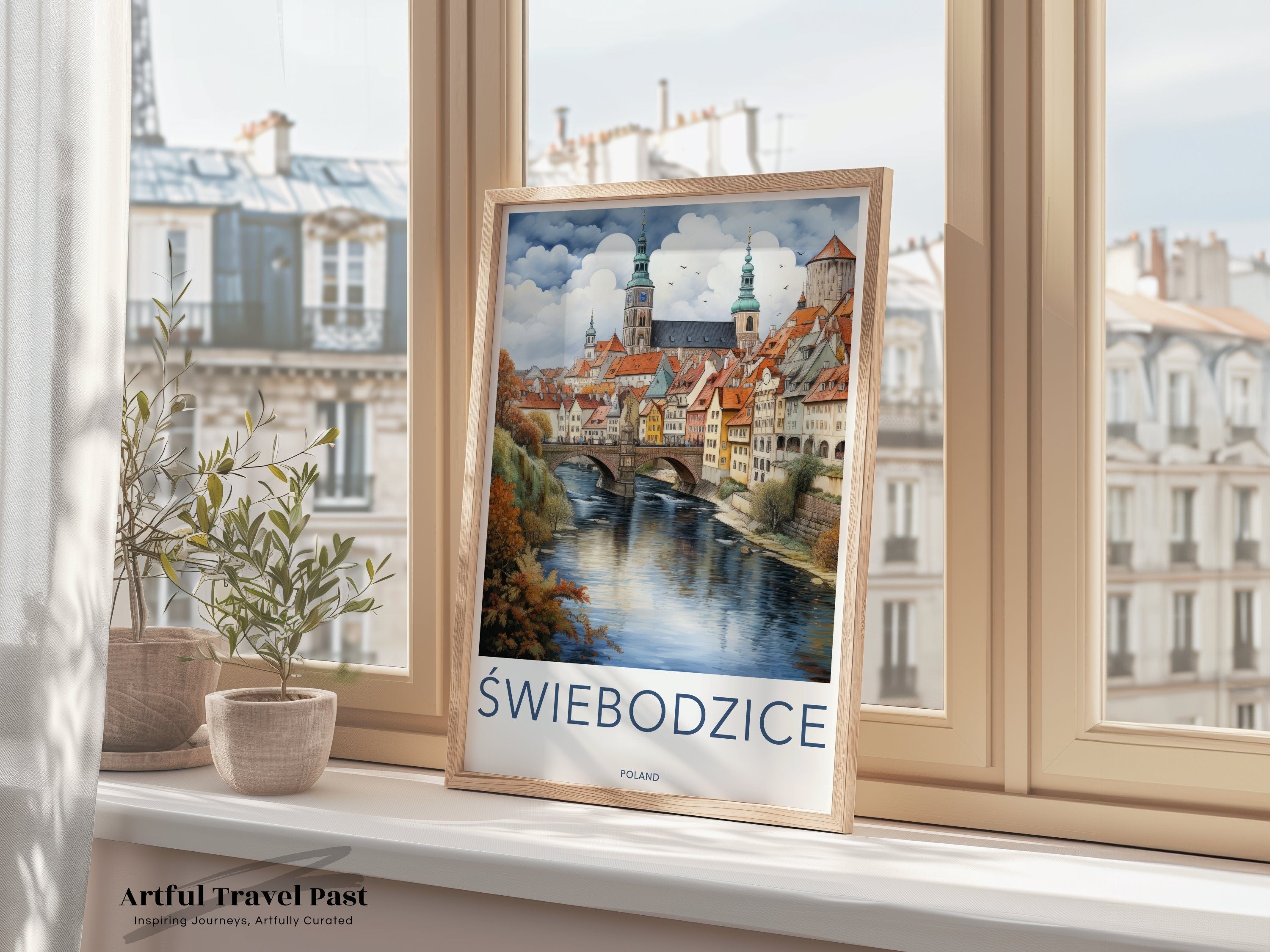 Swiebodzice Wall Art, Poland Charming Townscape Print, Historical Architecture Art, Scenic Riverside View, Rustic European Decor