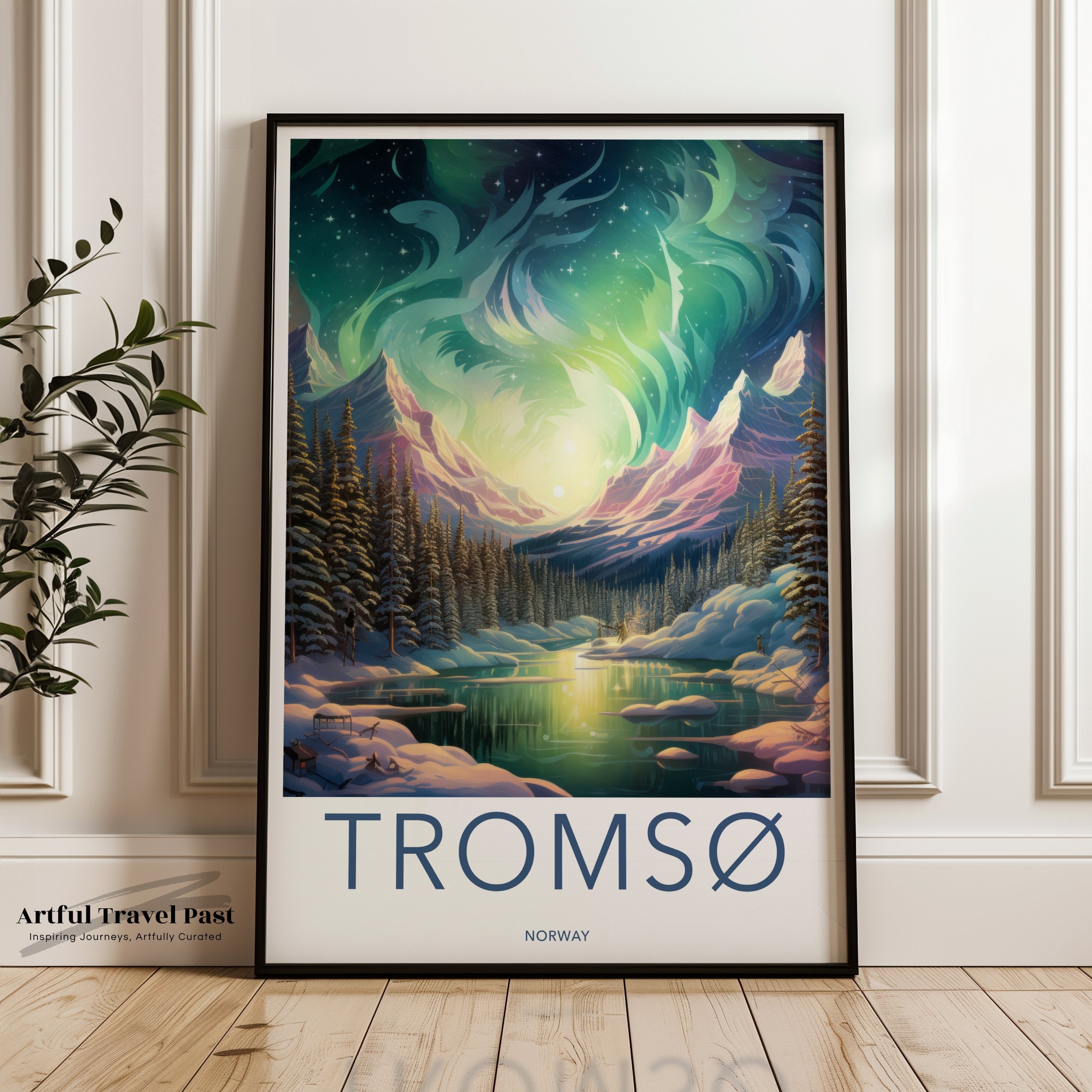 Tromsø Wall Art, Norway Aurora Borealis Print, Scandinavian Landscape Poster, Northern Lights Decor, Nature Wall Art, Winter Wonderland