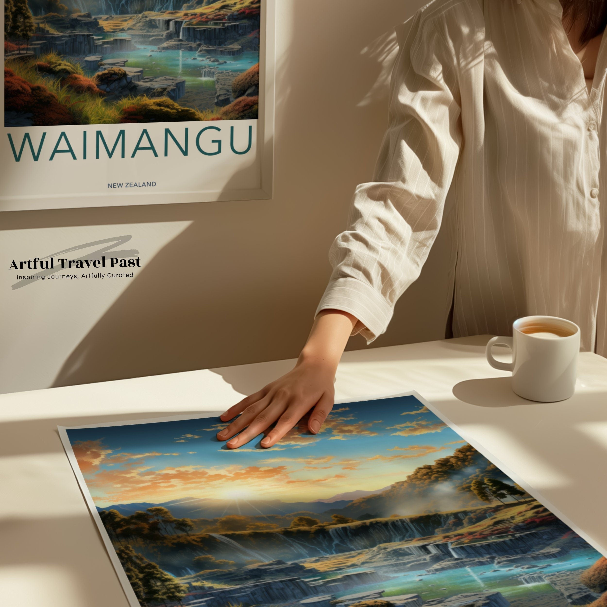 Scenic Waimangu Wall Art, Stunning New Zealand Landscape, Sunrise Over Thermal Valleys, Nature's Beauty in Your Home, Travel Decor