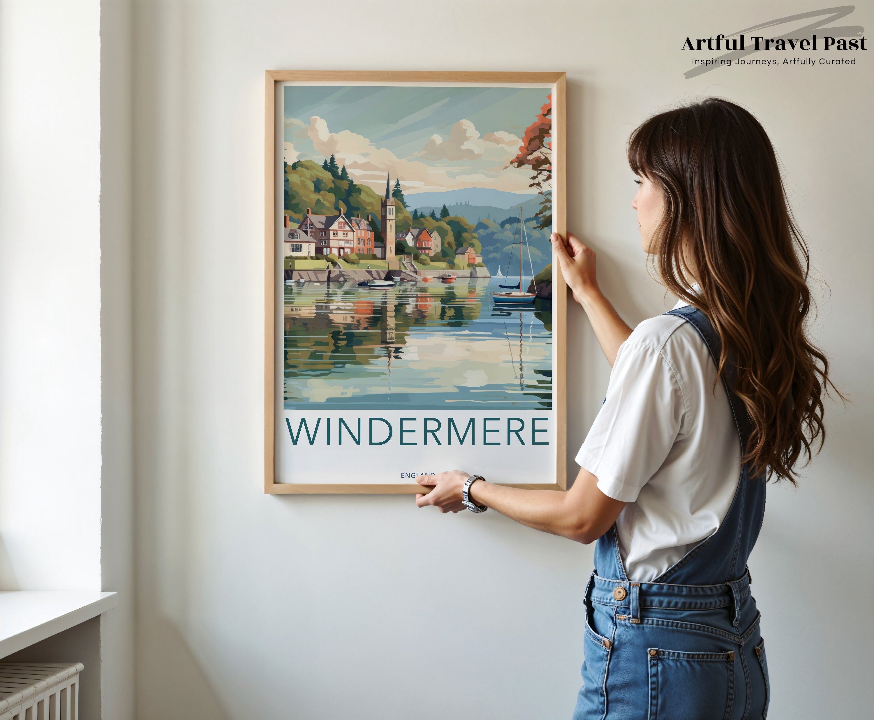 Windermere Travel Poster, Lake District Wall Art, England Beautiful Village Print, Scenic Landscape Artwork, Home Decor