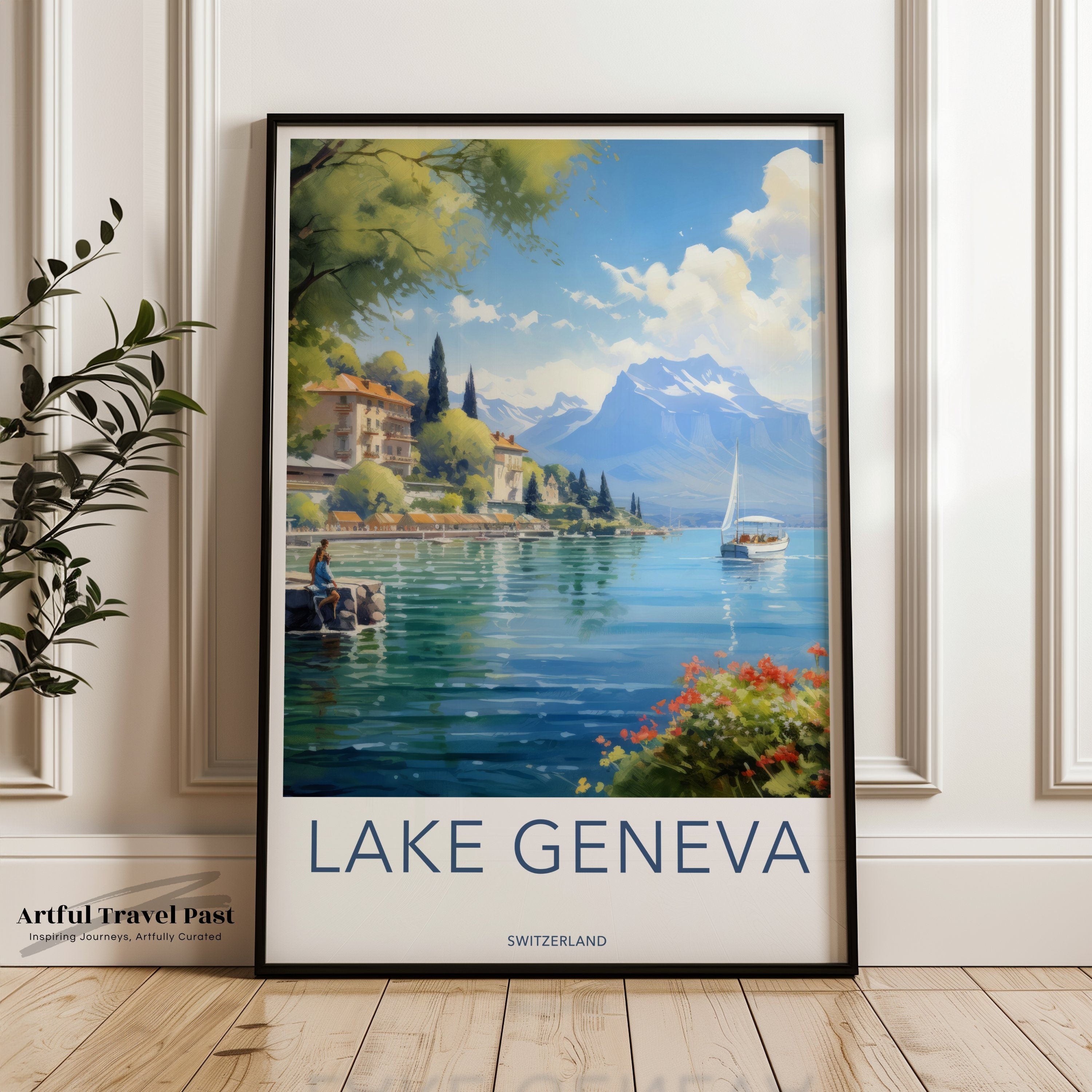 Lake Geneva Wall Art, Swiss Nature Artwork, Beautiful Landscape Poster, Scenic Switzerland Print, Home Decor, Office Decoration