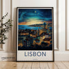 Lisbon Portugal Wall Art, Night Cityscape Poster, Starry Sky Print, Travel Decor, Europe Landscape Artwork, Home Office Wall Decor