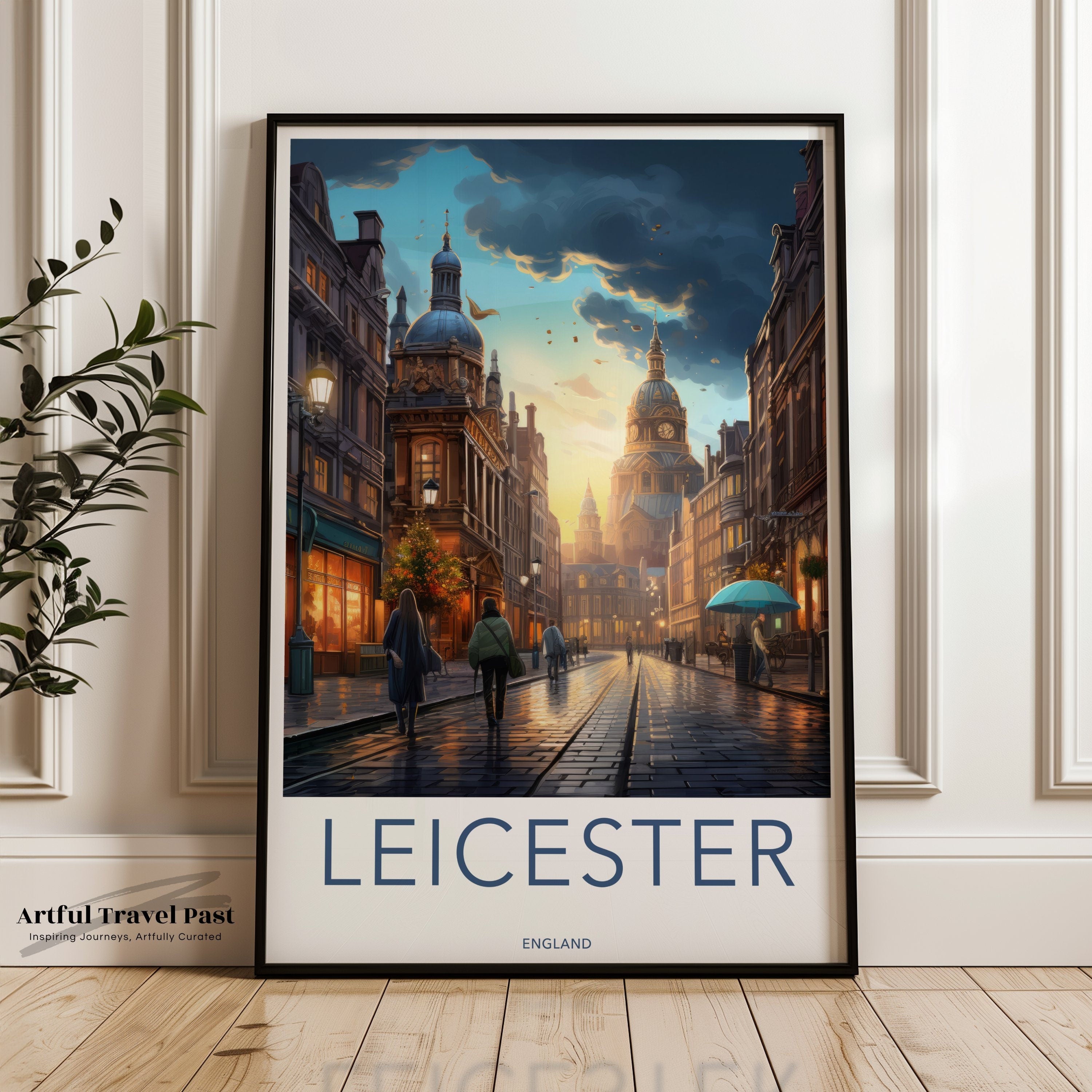 Leicester Cityscape, Historical Architecture Art, Beautiful Sunset Landscape, Wall Art, Travel Poster, Cultural Landmark Print