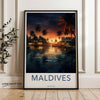 Maldives Sunset Seascape Wall Art, Tropical Island Decor, Coastal Nighttime Scene, Beautiful Ocean View, Serene Beach Evening Artwork