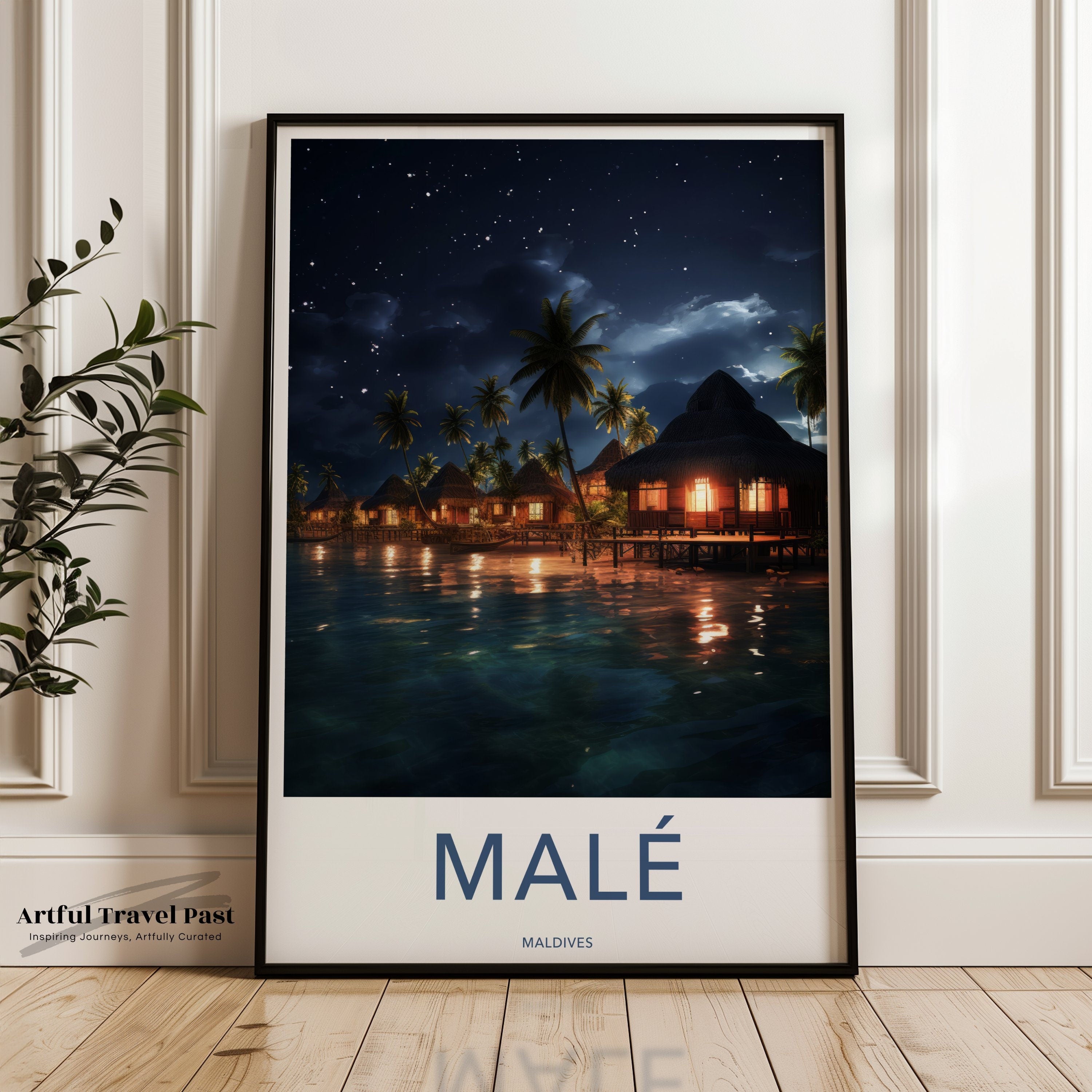 Malé Maldives, Night Sky Wall Art, Maldivian Beauty, Island Retreat Print, Oceanfront Landscape, Tropical Paradise Decor, Starry Night Print