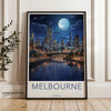 Melbourne skyline wall art, moonlit cityscape, night view of city, Australian landmark, landscape poster, architecture print