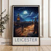 Leicester Wall Art, Leicester Skyline Poster, Cityscape Night View Print, Moonlit Architecture Portrait, Urban Landscape Decor