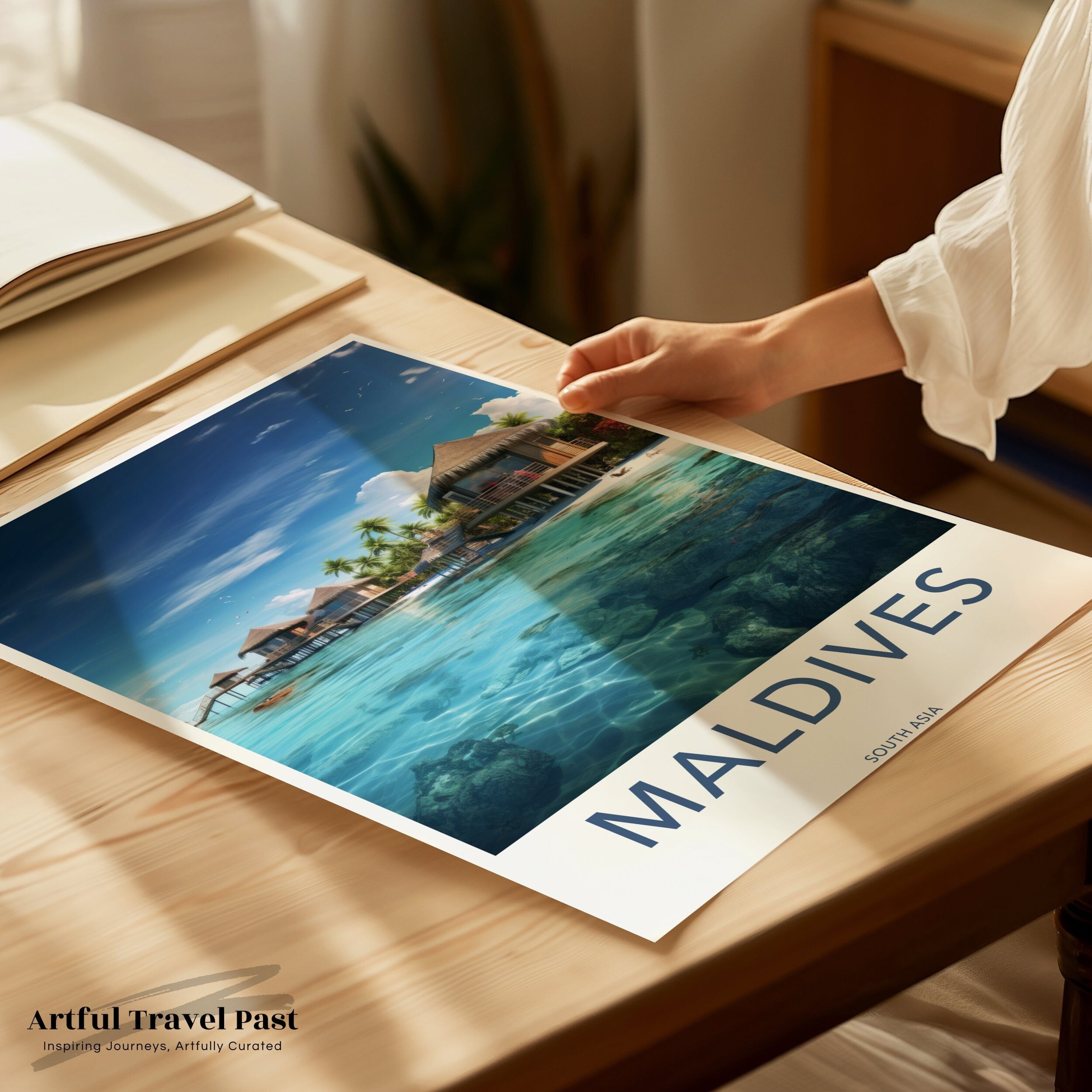 Stunning Maldives Overwater Bungalows Wall Art, Scenic Tropical Island Print, Ocean View Decor, Coastal Paradise Poster for Home