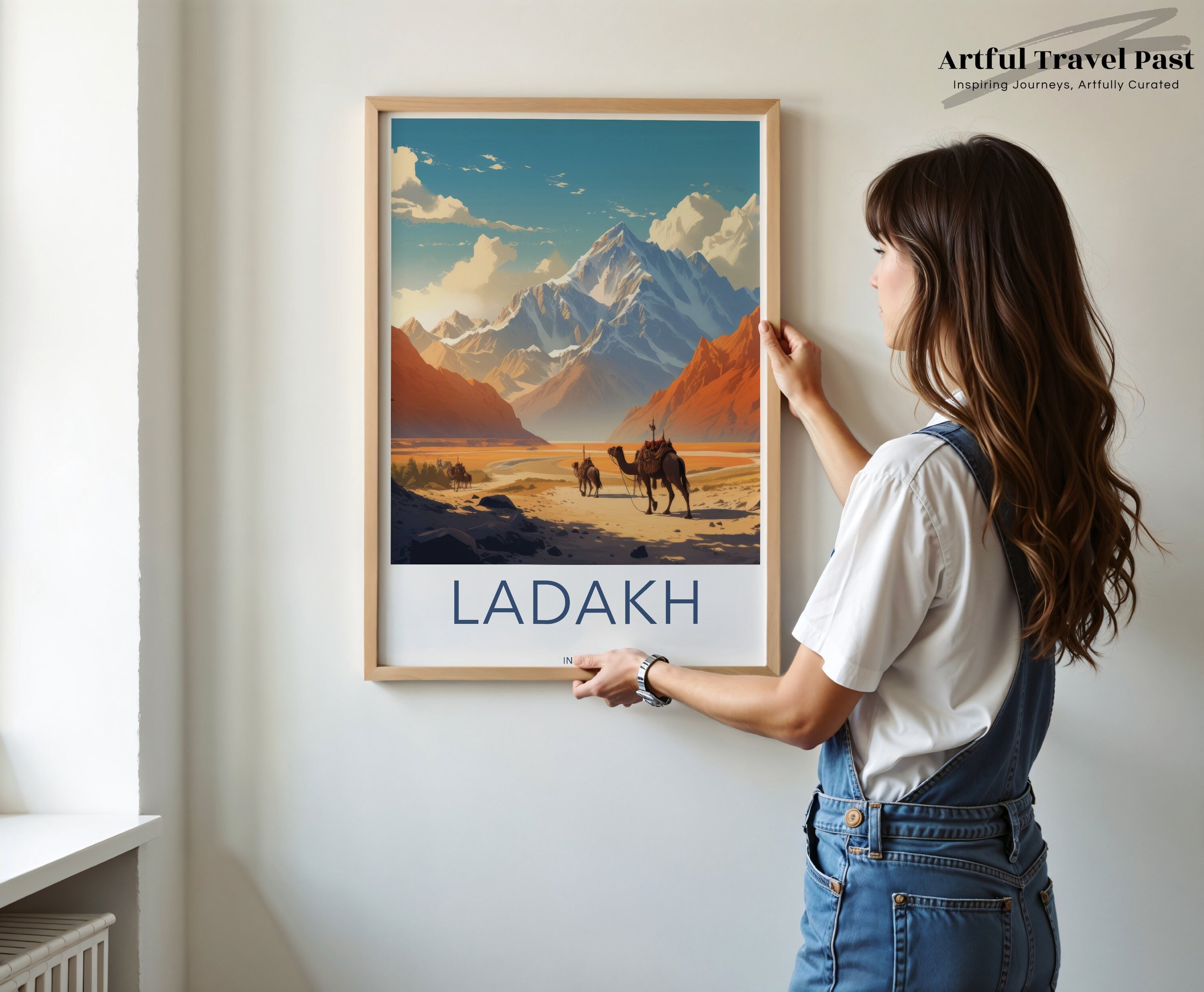 Ladakh Wall Art, Camel Ride through Majestic Mountains, Stunning Himalayan Landscape Print, India Travel Poster, Scenic Wall Decor