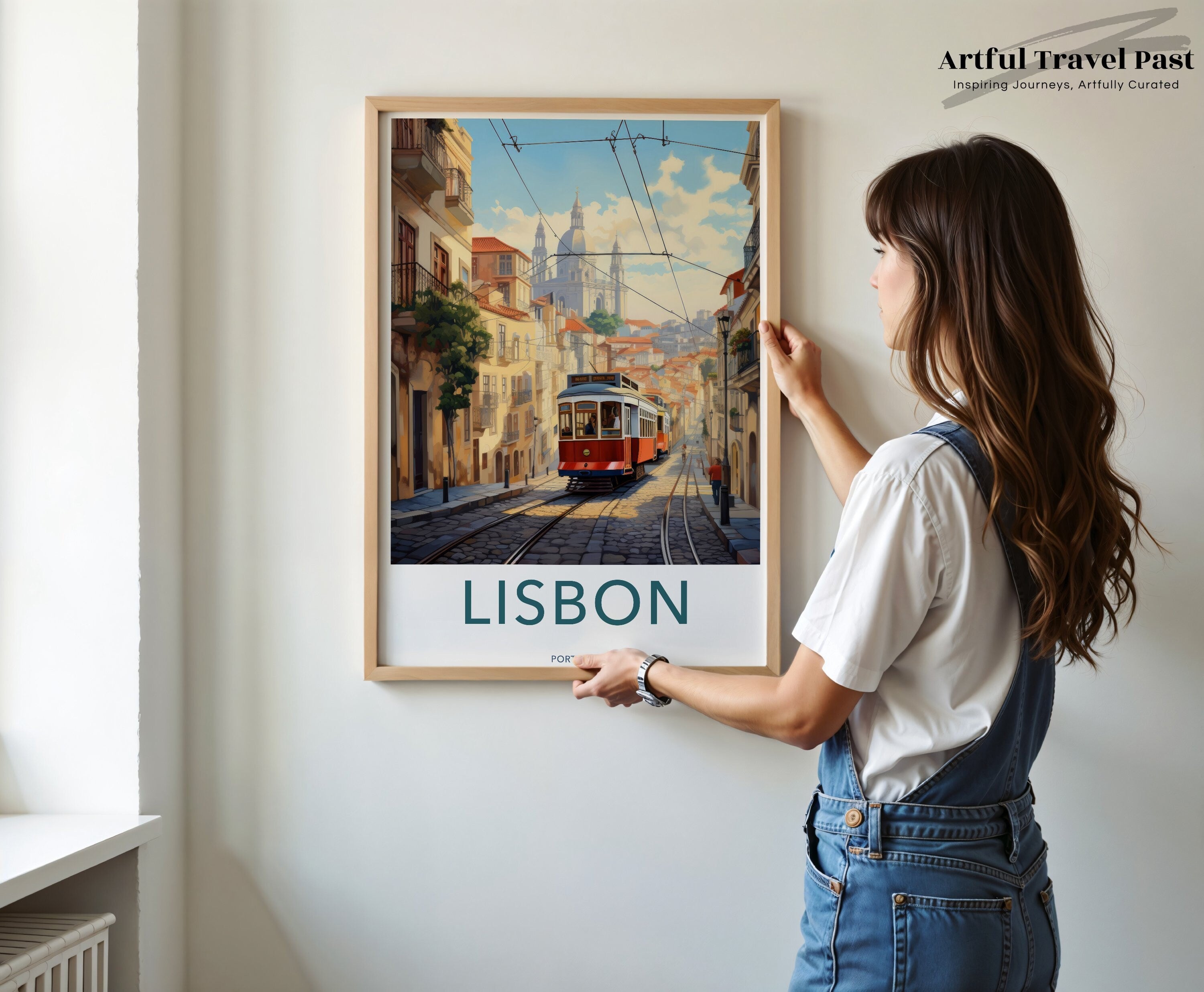 Lisbon Cityscape Wall Art, Historic Tram Art Print, Lisbon Street Decor, Vintage Travel Poster, European City Illustration, Home Decor