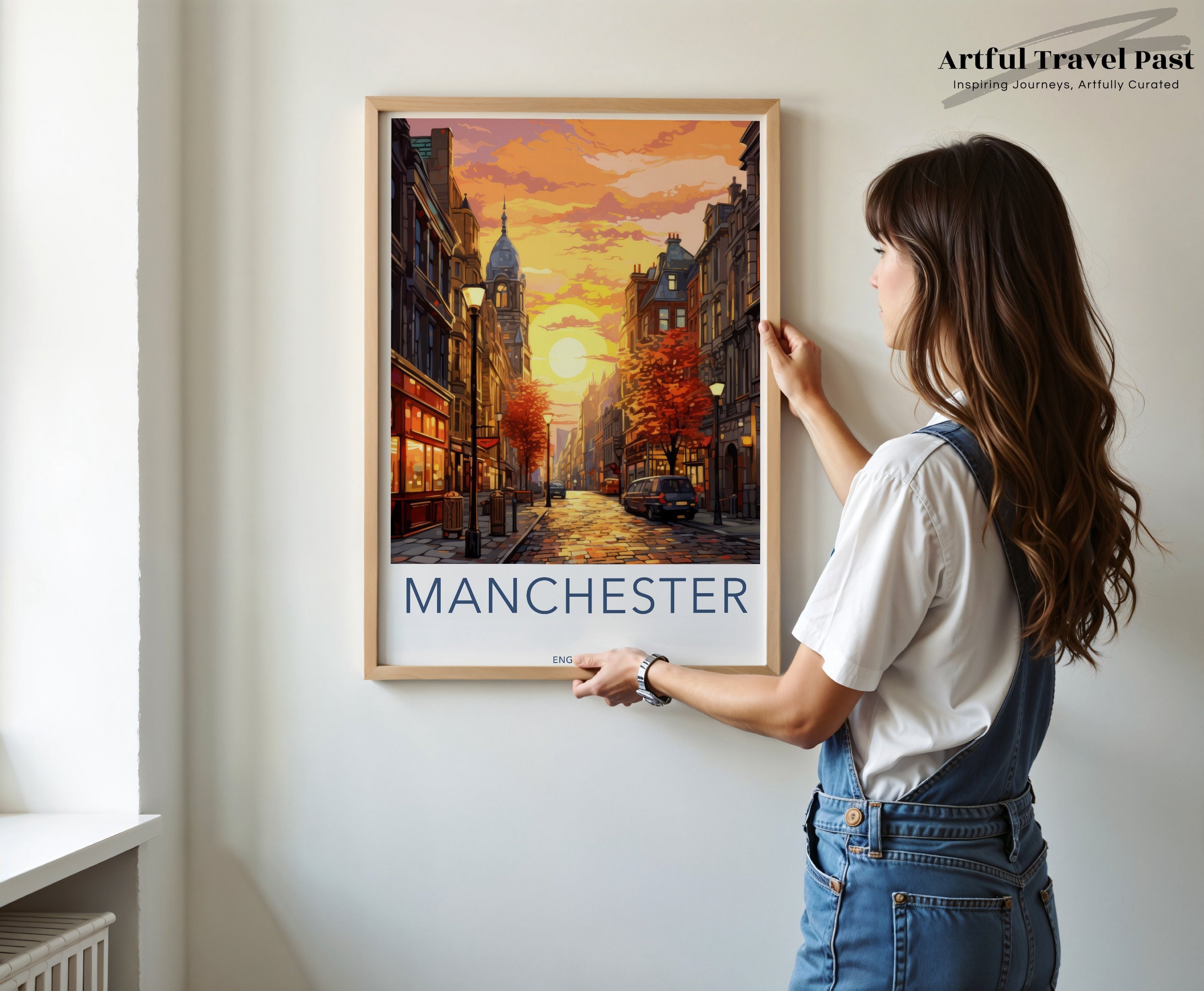 Manchester Wall Art, Manchester Cityscape Poster, Manchester Architecture Print, Sunset Street Art, Manchester Decorative Art