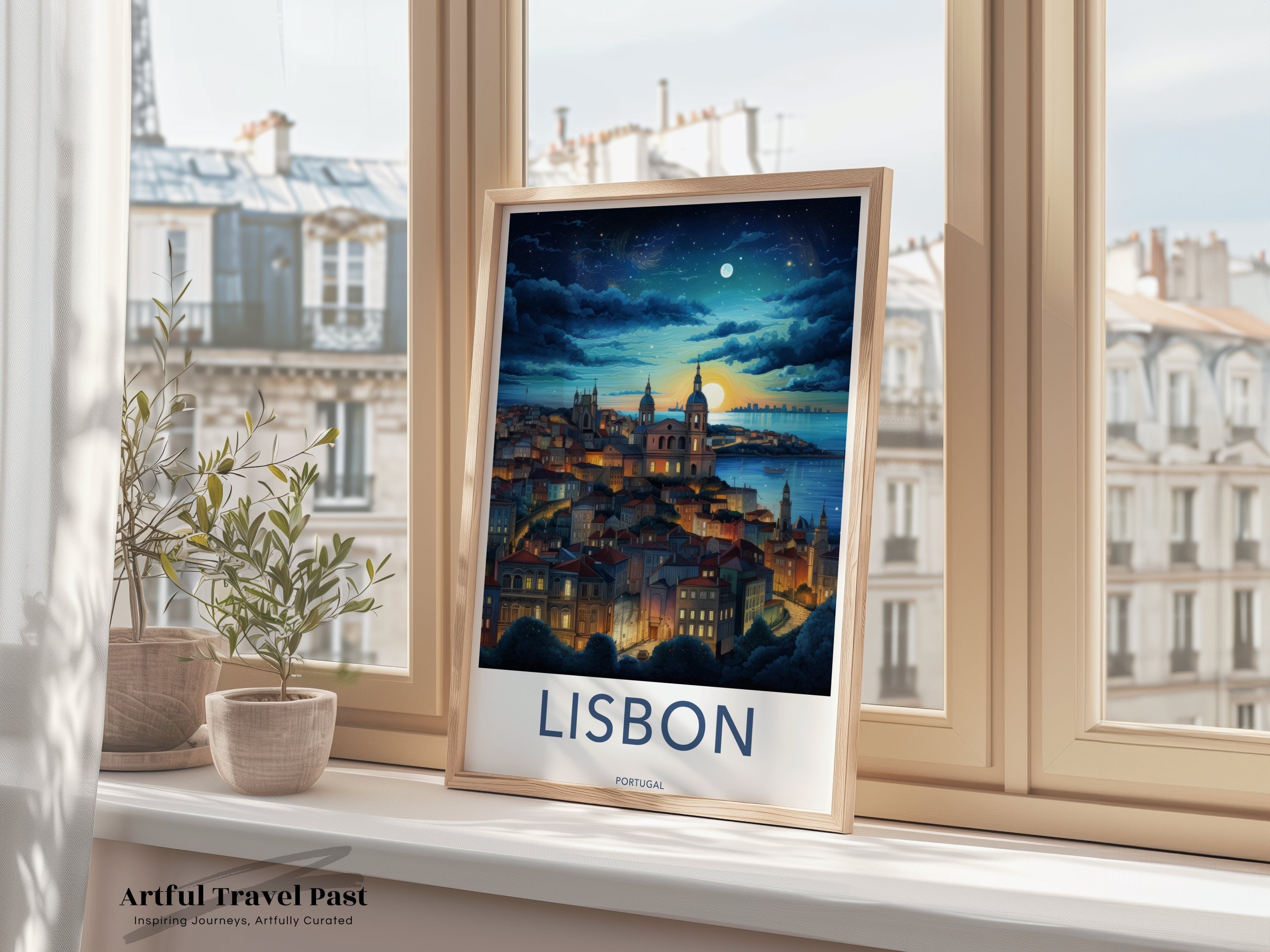 Lisbon Portugal Cityscape, Magical Night View, Sunset Over Lisbon, Scenic Wall Art, Portuguese Historic Architecture Print, Cultural