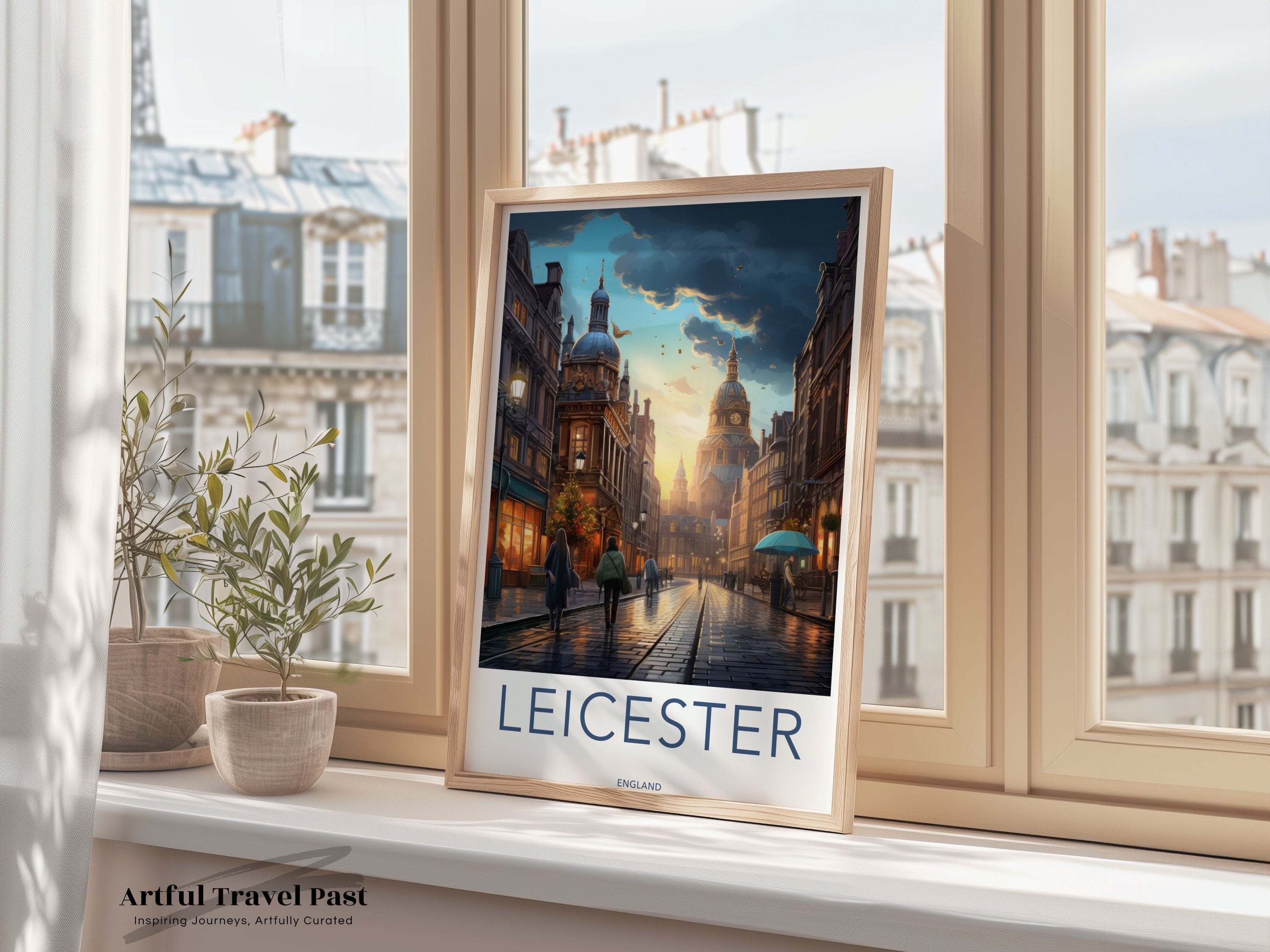 Leicester Cityscape, Historical Architecture Art, Beautiful Sunset Landscape, Wall Art, Travel Poster, Cultural Landmark Print