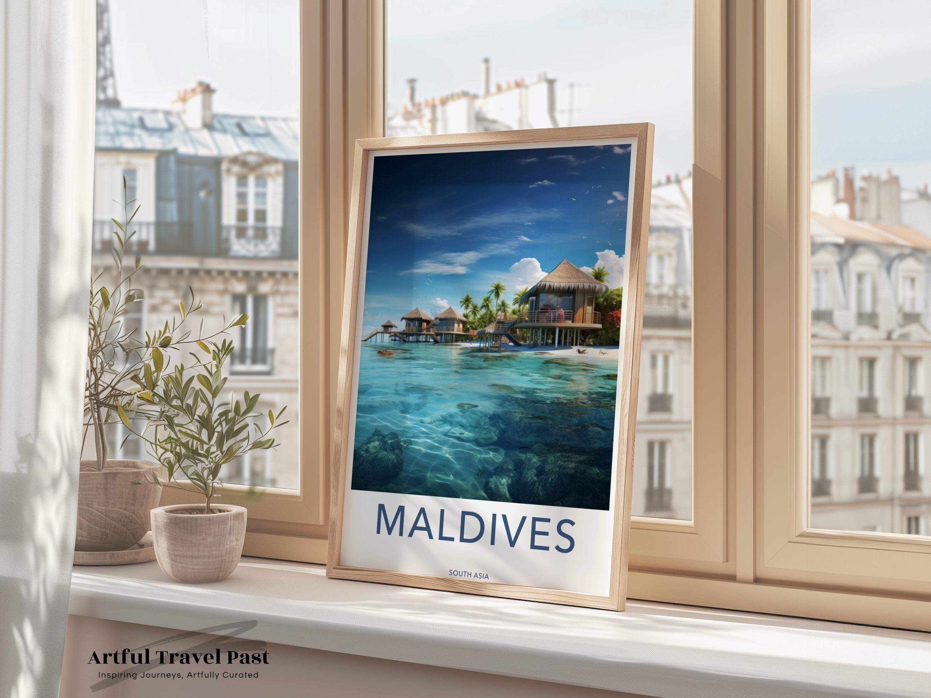 Stunning Maldives Overwater Bungalows Wall Art, Scenic Tropical Island Print, Ocean View Decor, Coastal Paradise Poster for Home