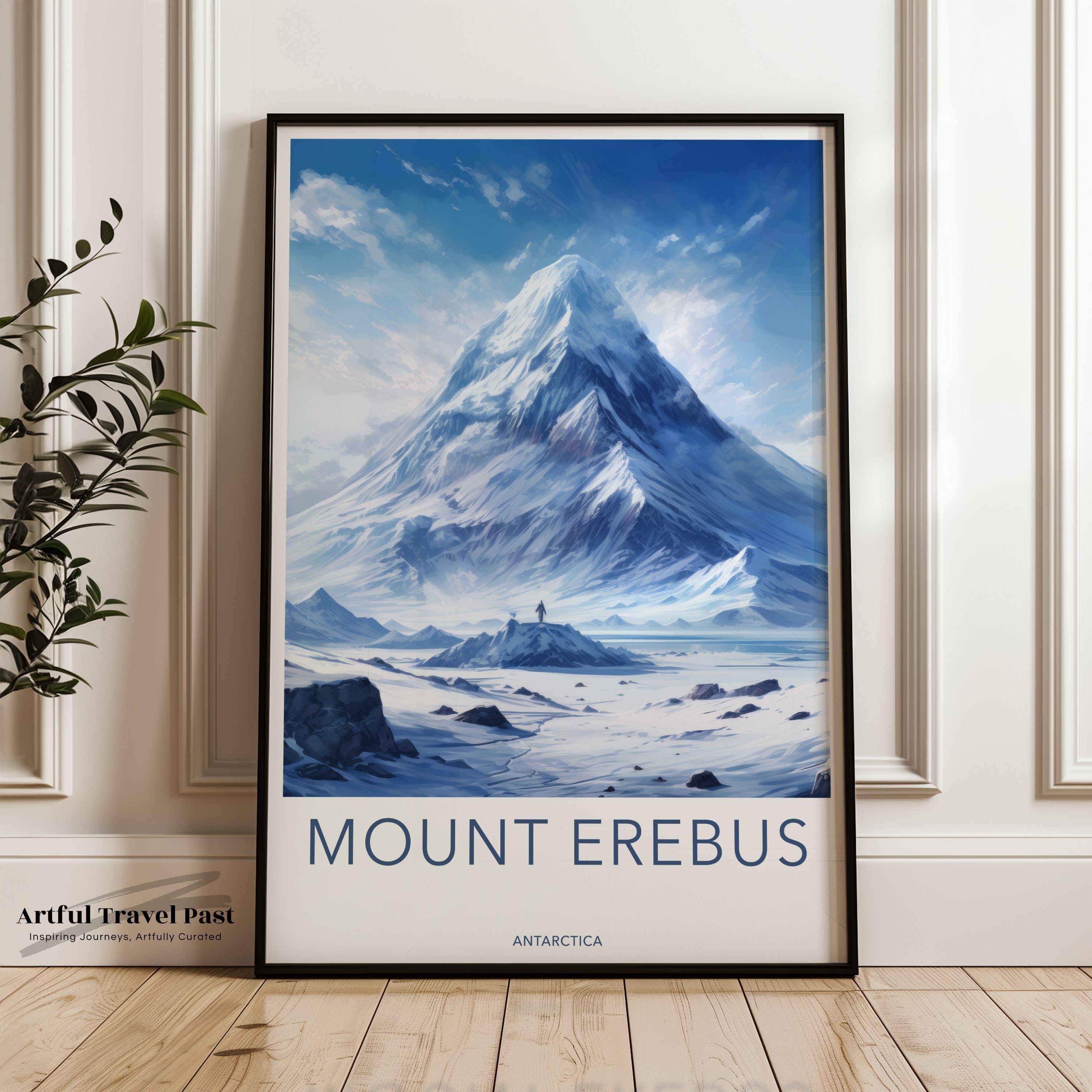 Mount Erebus Wall Art, Antarctica Mountain Landscape Print, Antarctic Expedition Artwork, Cold Weather Decor, Scenic Travel Poster