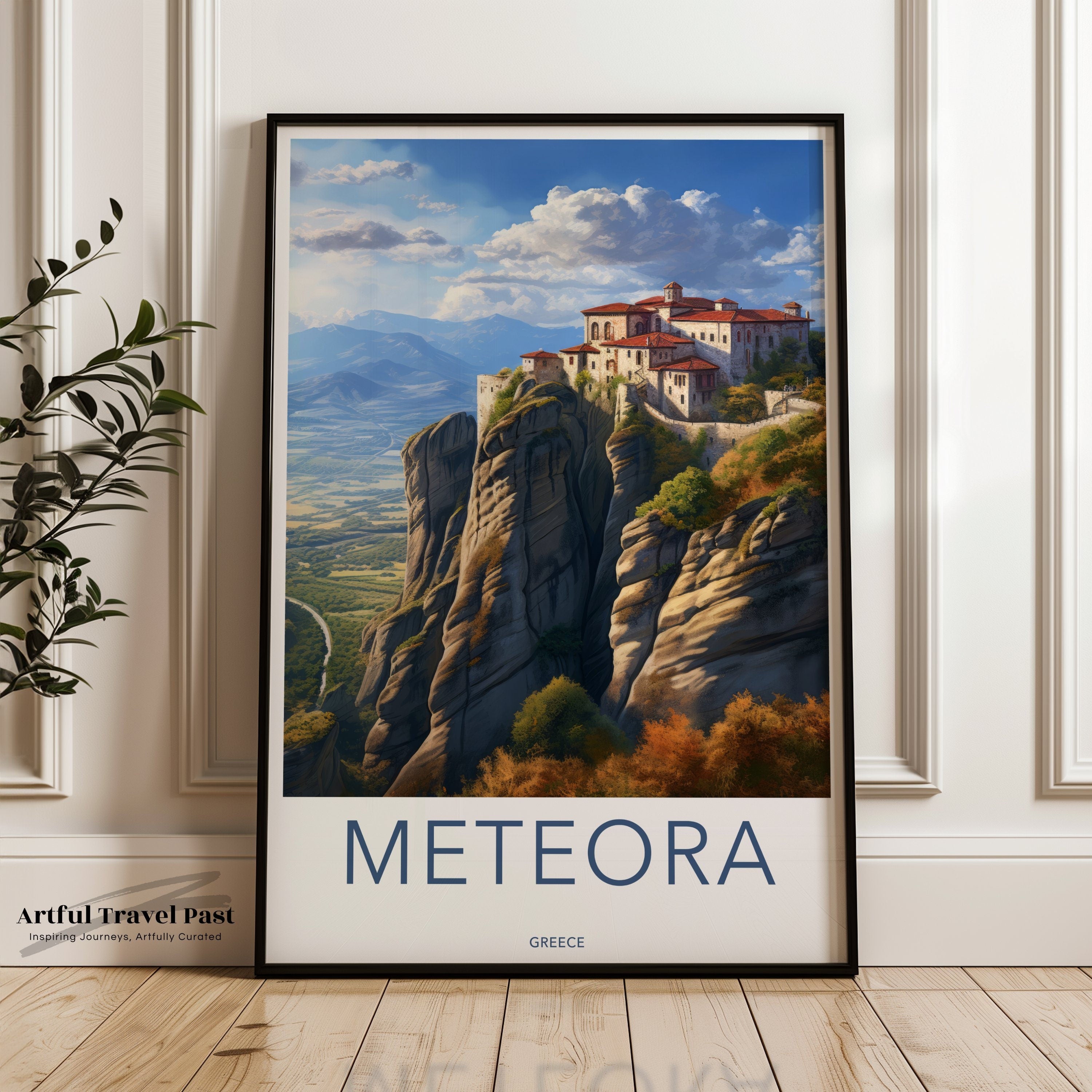 Meteora Greece Wall Art, Stunning Mountain Monastery Print, Greek Scenic Landscape Poster, Historic Landmark Artwork, Travel Decor