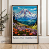 Mount Rainier wall art, vibrant nature poster, floral mountain print, scenic landscape decor, USA travel inspiration, panoramic view